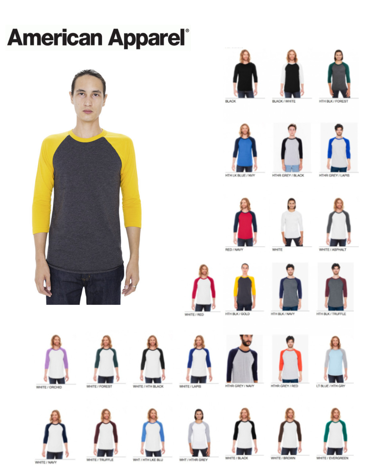 BB453W American Apparel Unisex 3/4-Sleeve Raglan T-Shirt