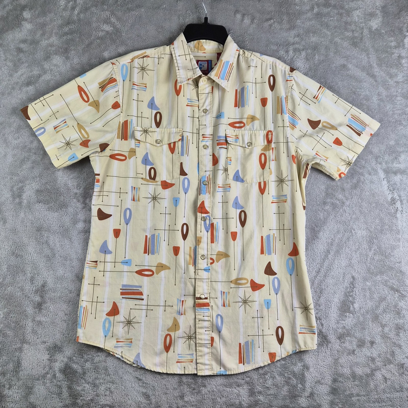 Vintage 1960s Fireflite Shirt Mens Medium Pearl Snap Atomic Geometric Rockabilly