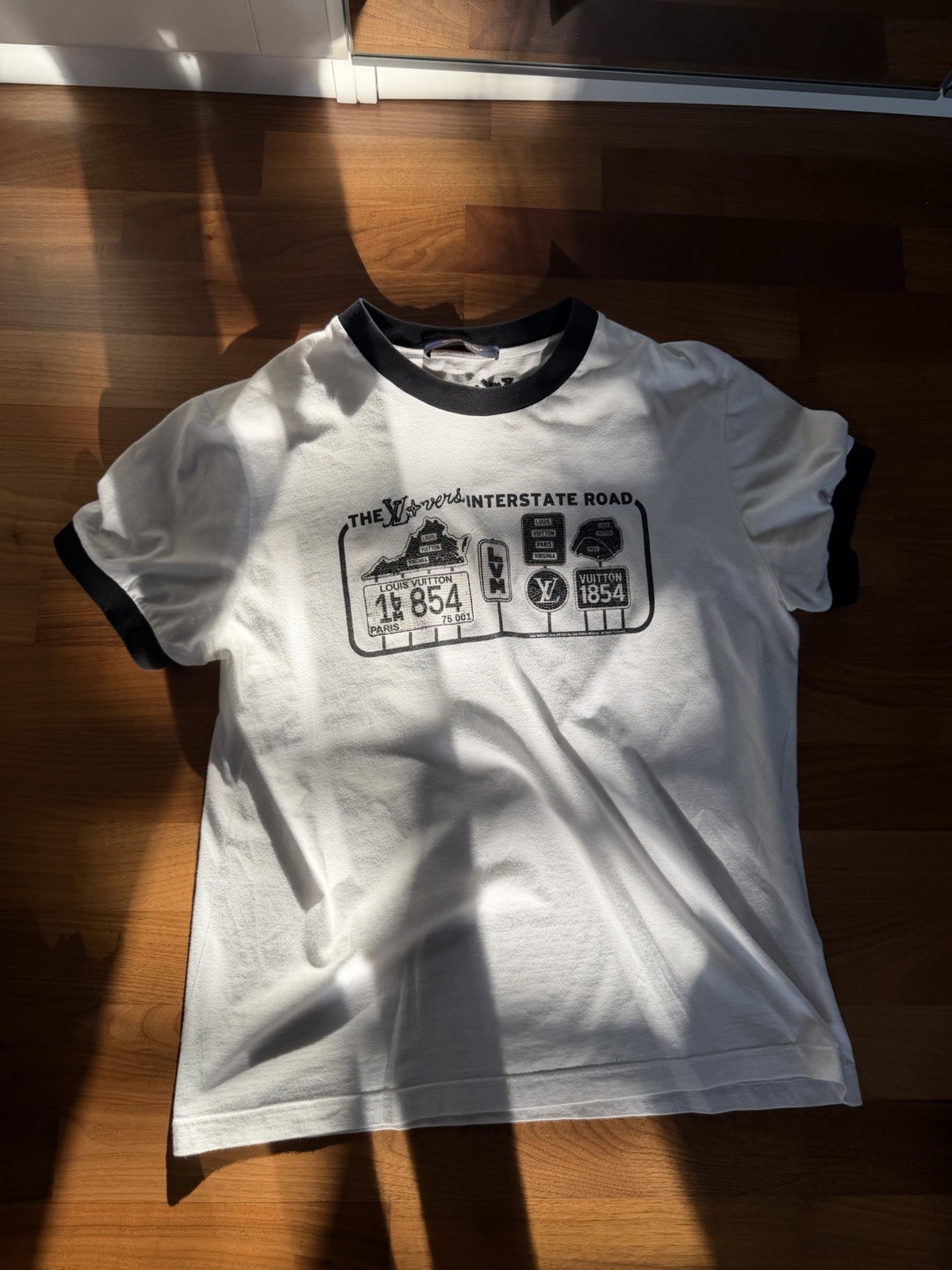 Genuine Louis Vuitton LV Lovers Ringer T-Shirt White/Black Size M