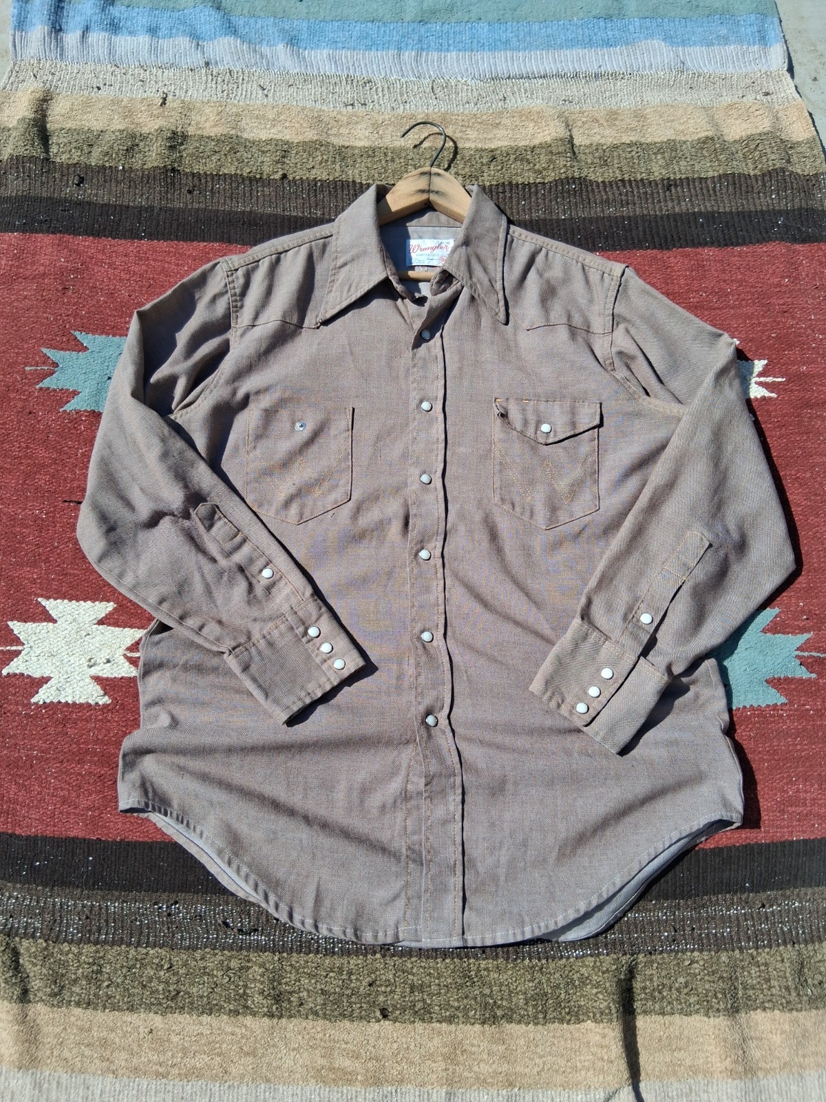 60s Wrangler Pearlsnap Brown Chambray Work Shirt, Cowboy Western American Large
