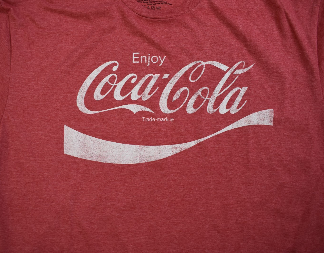 Coca Cola Mens Enjoy Coke Distressed Print Red Heather Shirt New Large