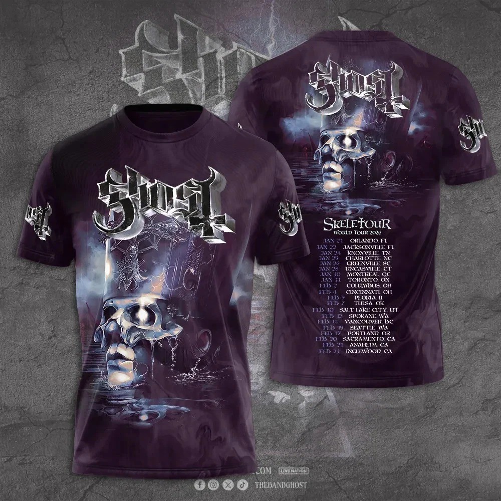 Ghost Band Skeletour World Tour 2026 3D T-Shirt All Size S-5XL