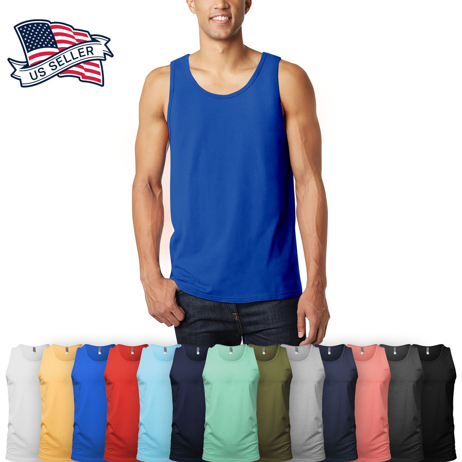 Mens TANK TOP Shirt Casual Sleeveless Tee Gym Jersey Athletic Solid Beach Basic