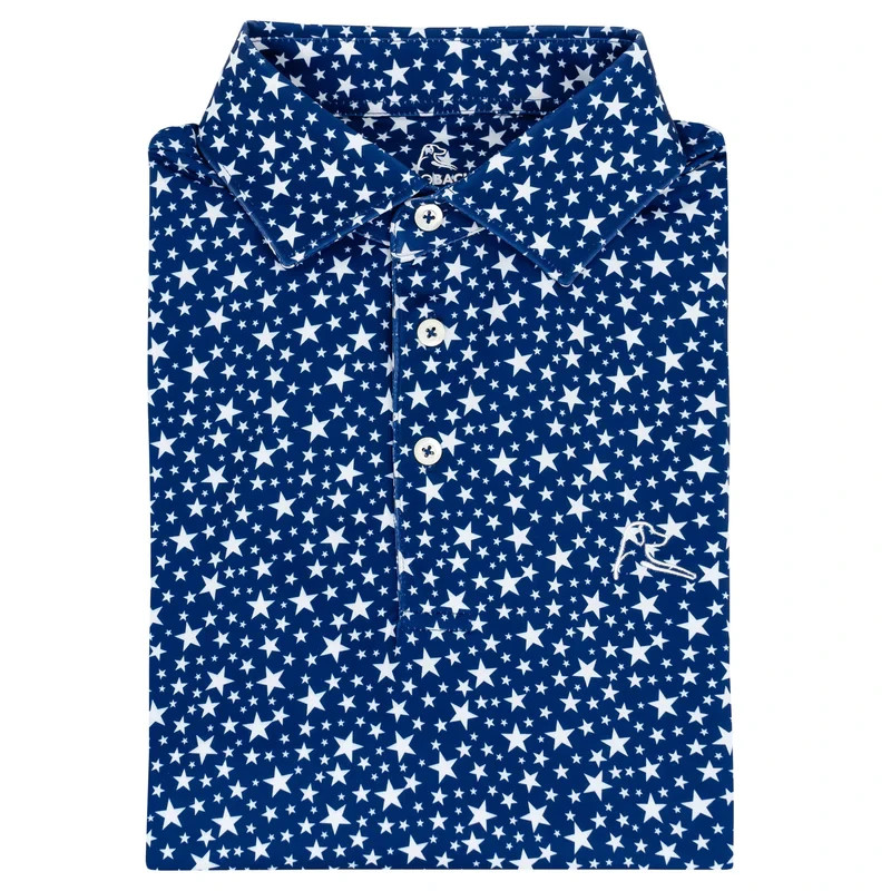 🚩 Wrinkle Free Rhoback The Stars USA Men Performance Polo Patriot Blue Size XL