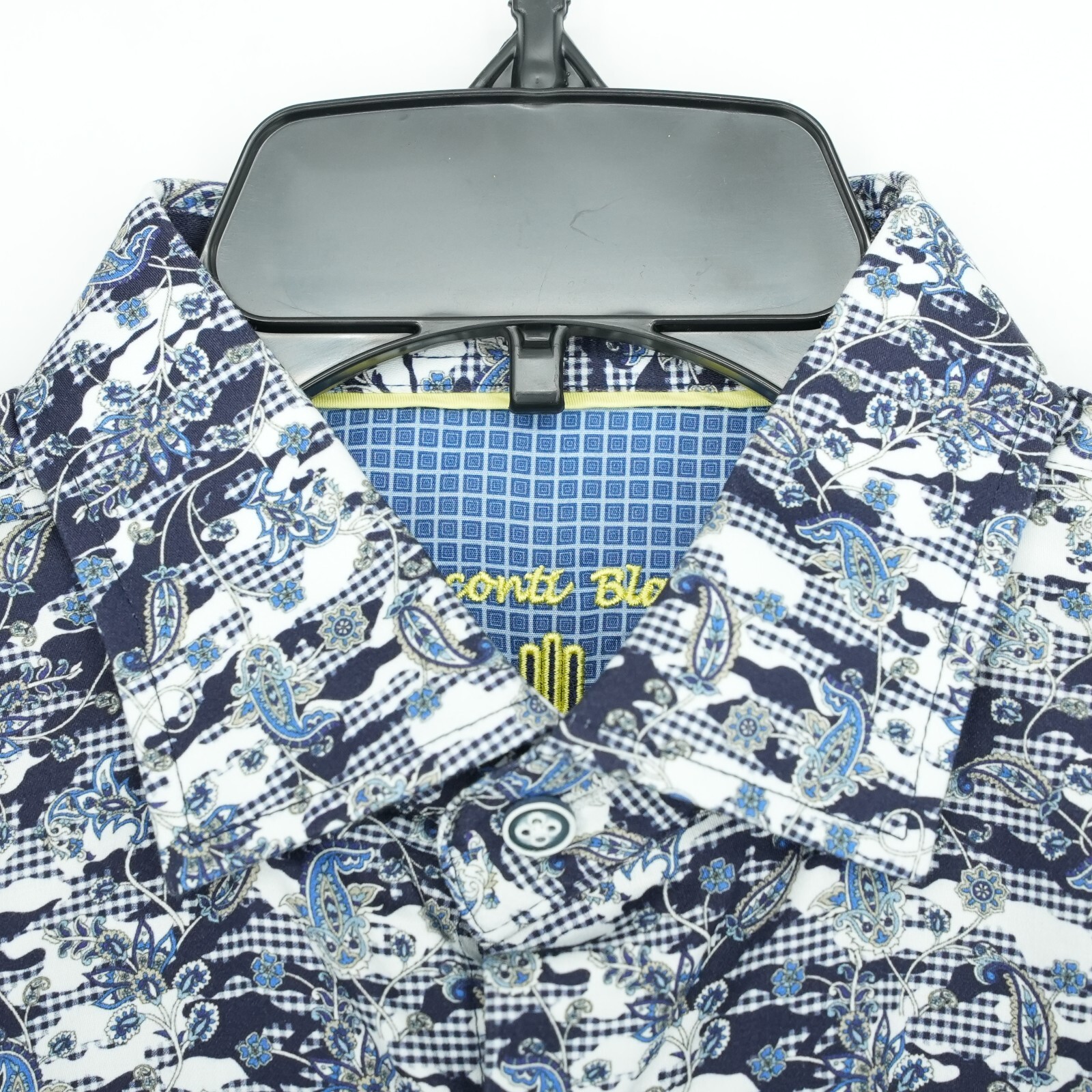 Visconti Black Men’s Long Sleeve Shirt M Blue White Gray Print NWT $125