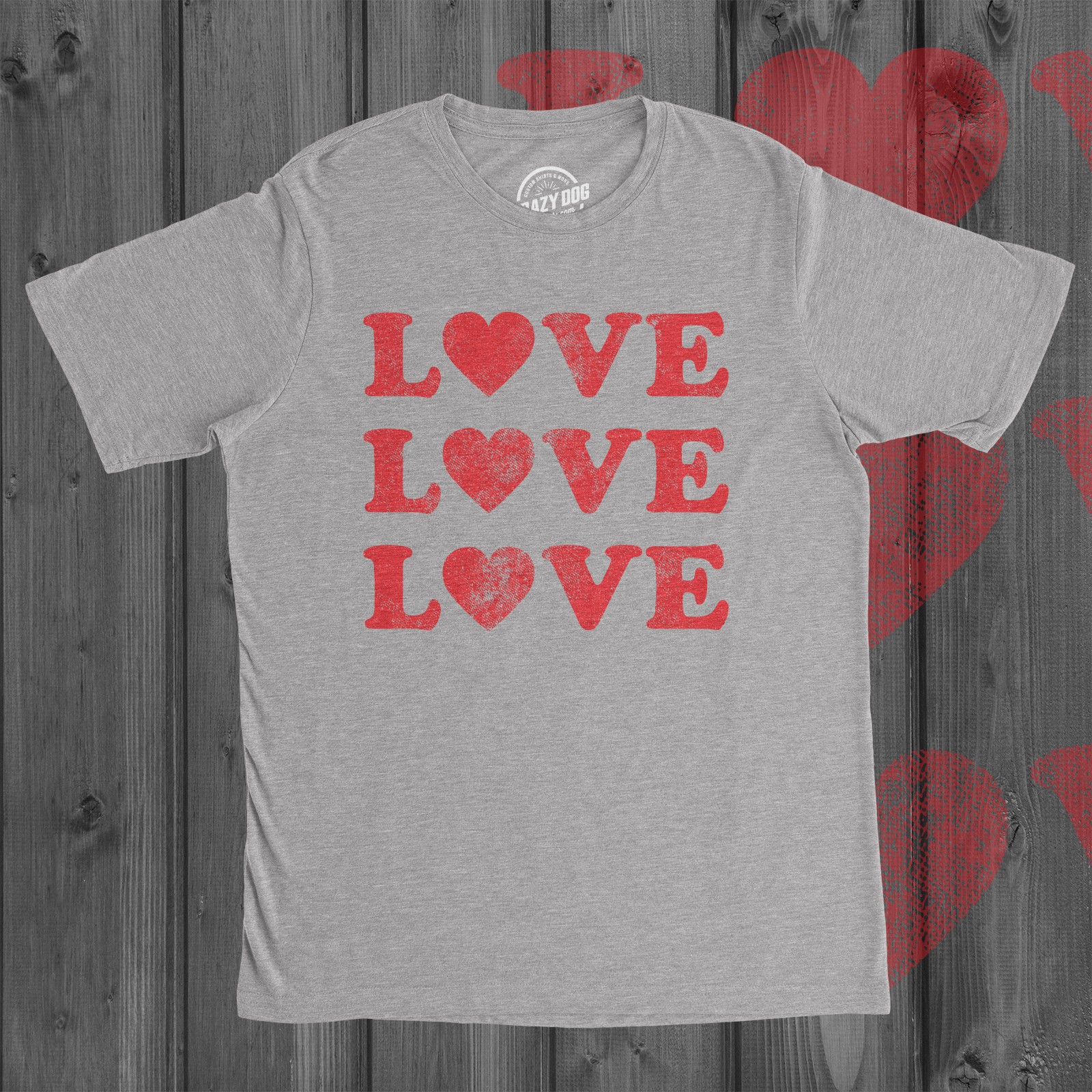 Mens Love Love Love Hearts T Shirt Cute Valentines Day Tee