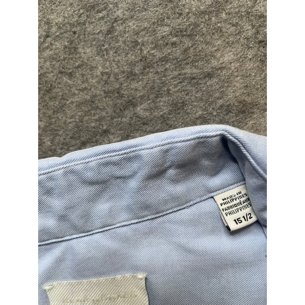 Club Monaco Albini Fabric Mens Light Blue Cotton Button Down Shirt Size 15.5