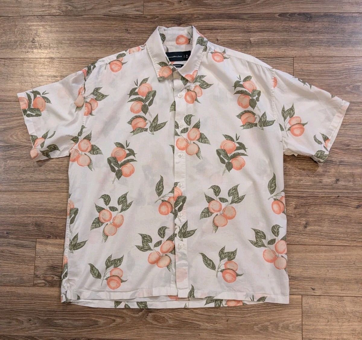 Abercrombie & Fitch Peaches AOP Shirt Mens Lightweight SS Oversized Button Up M