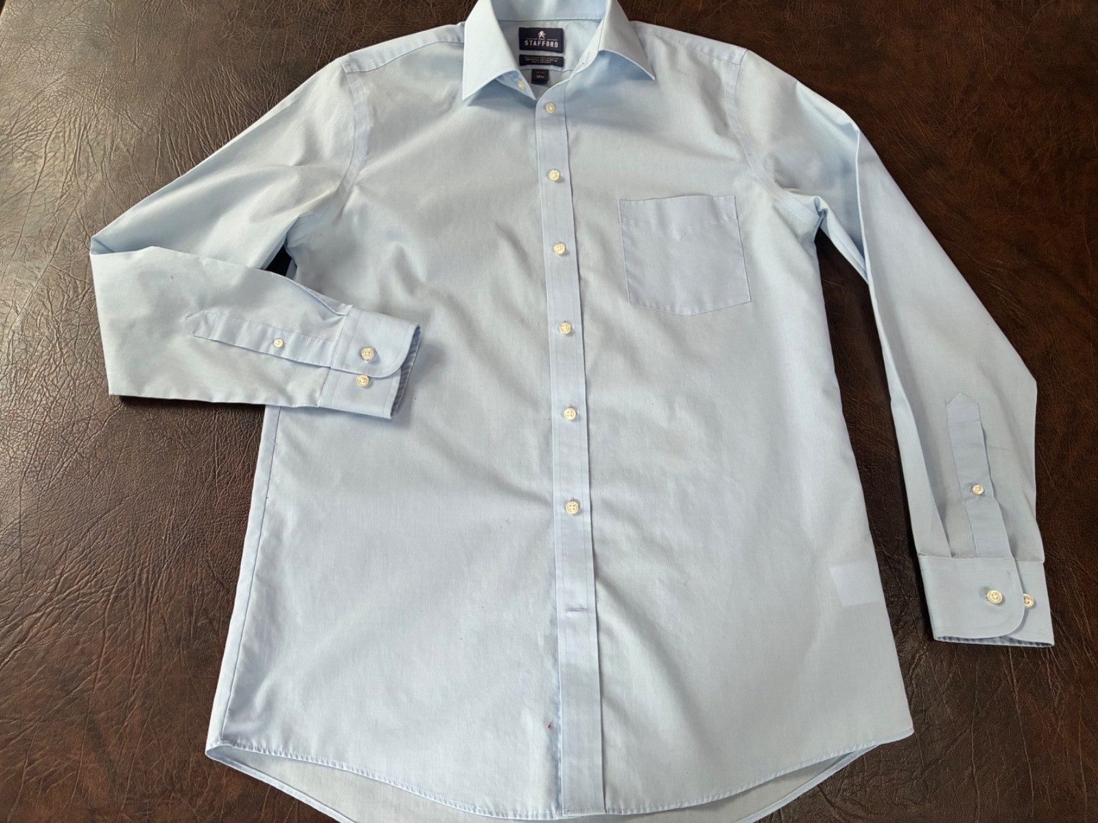 Size 15 1/2 34-35 STAFFORD Fitted Broadcloth Dress Shirt Blue