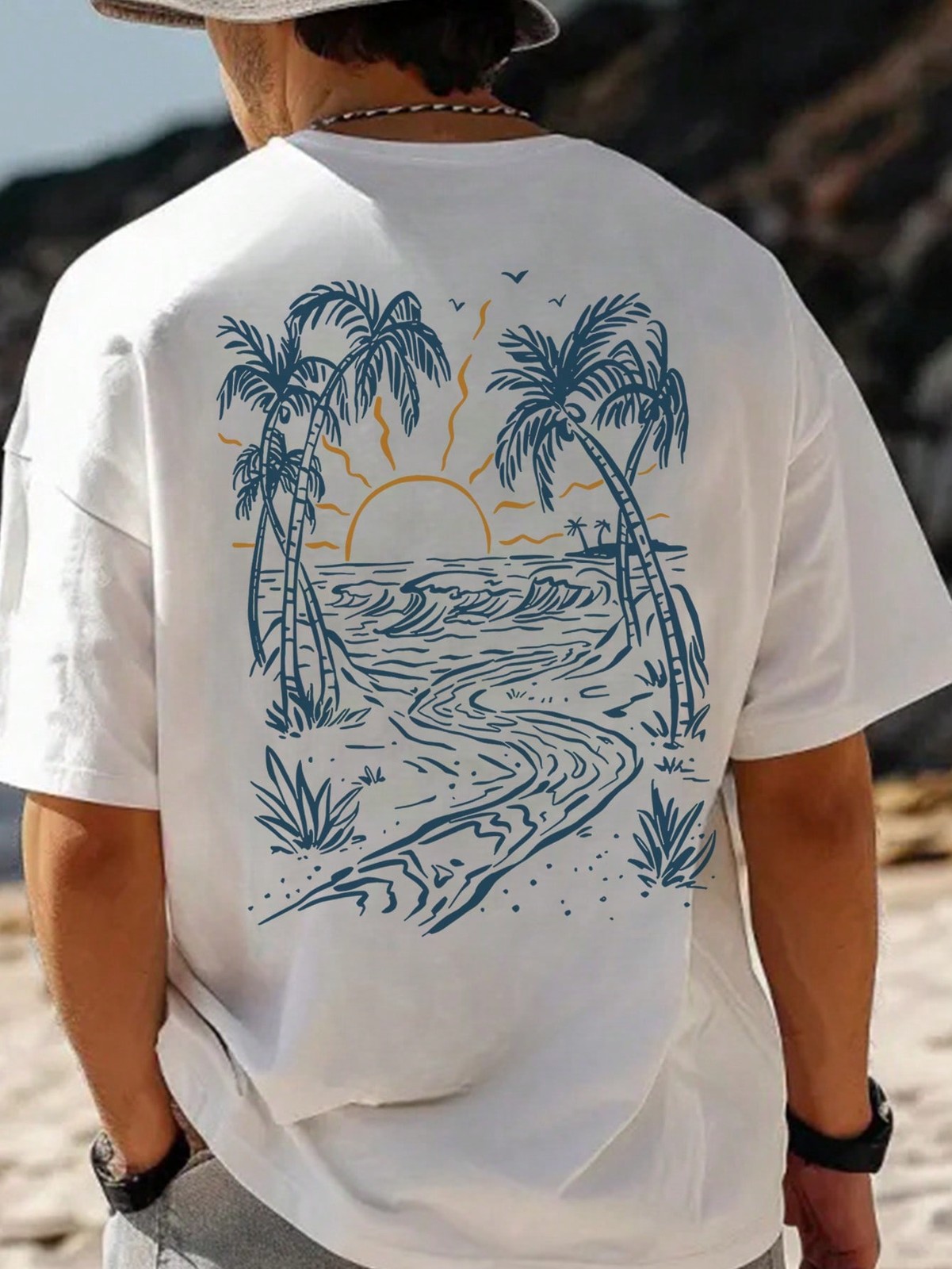 Coastal Men’s Vacation Style Island Element Printed Short Sleeve T-Shirt