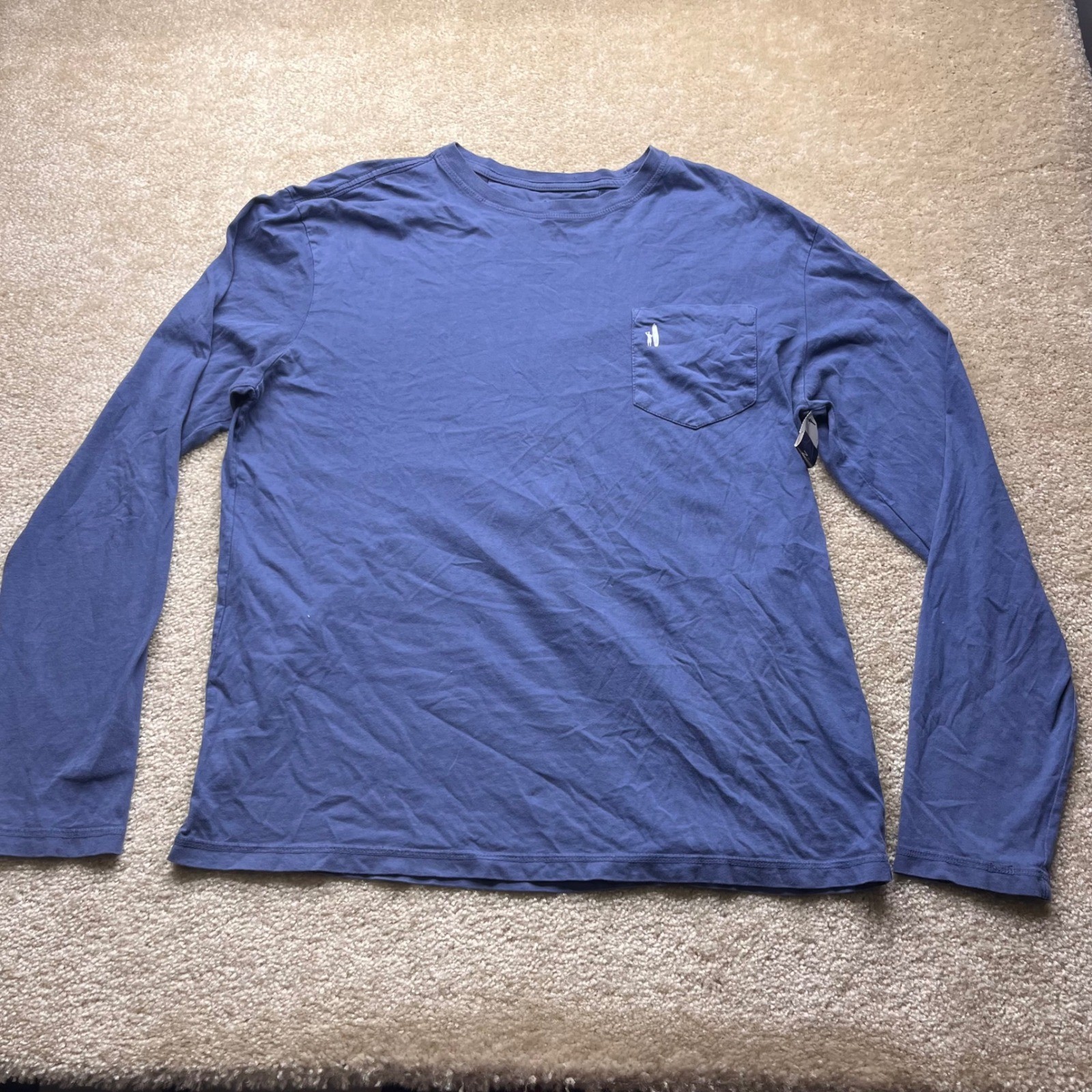Johnnie-O Mens Long Sleeve Pocket T-Shirt Blue Santa Monica Graphic Size L