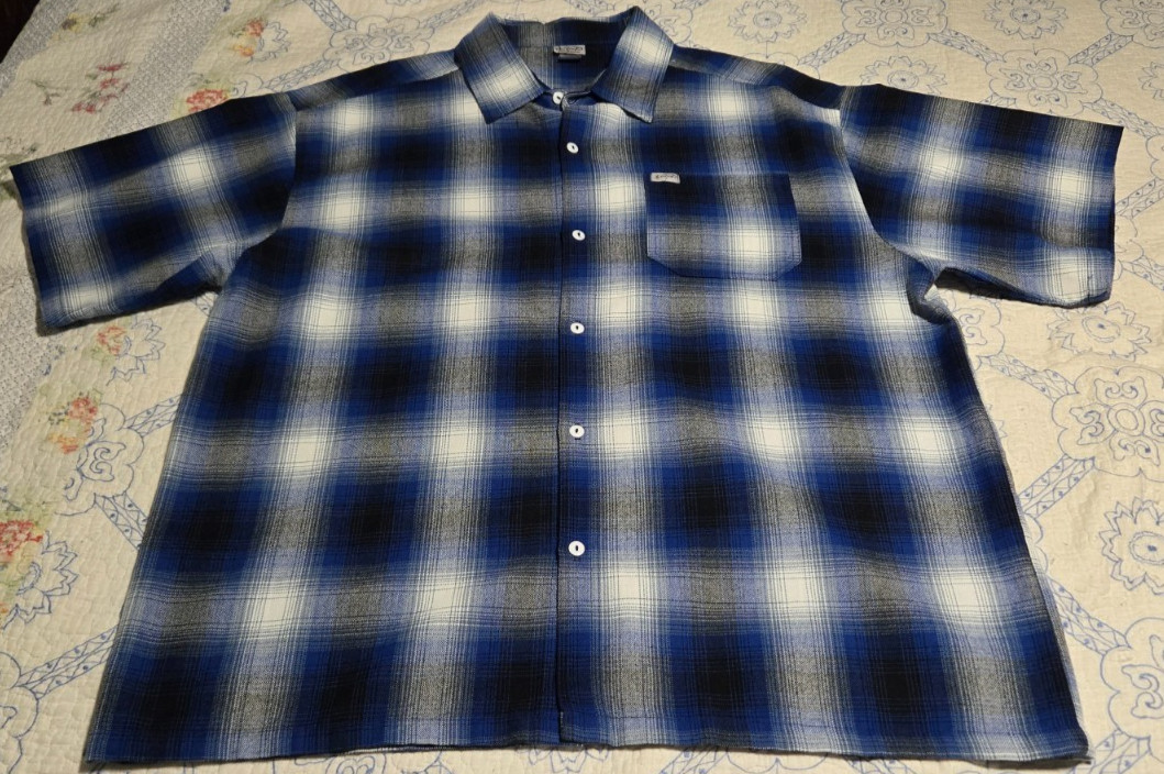 CalTop Shirt Mens 3XL Blue Black White Plaid Button Up Made in USA Style #2000