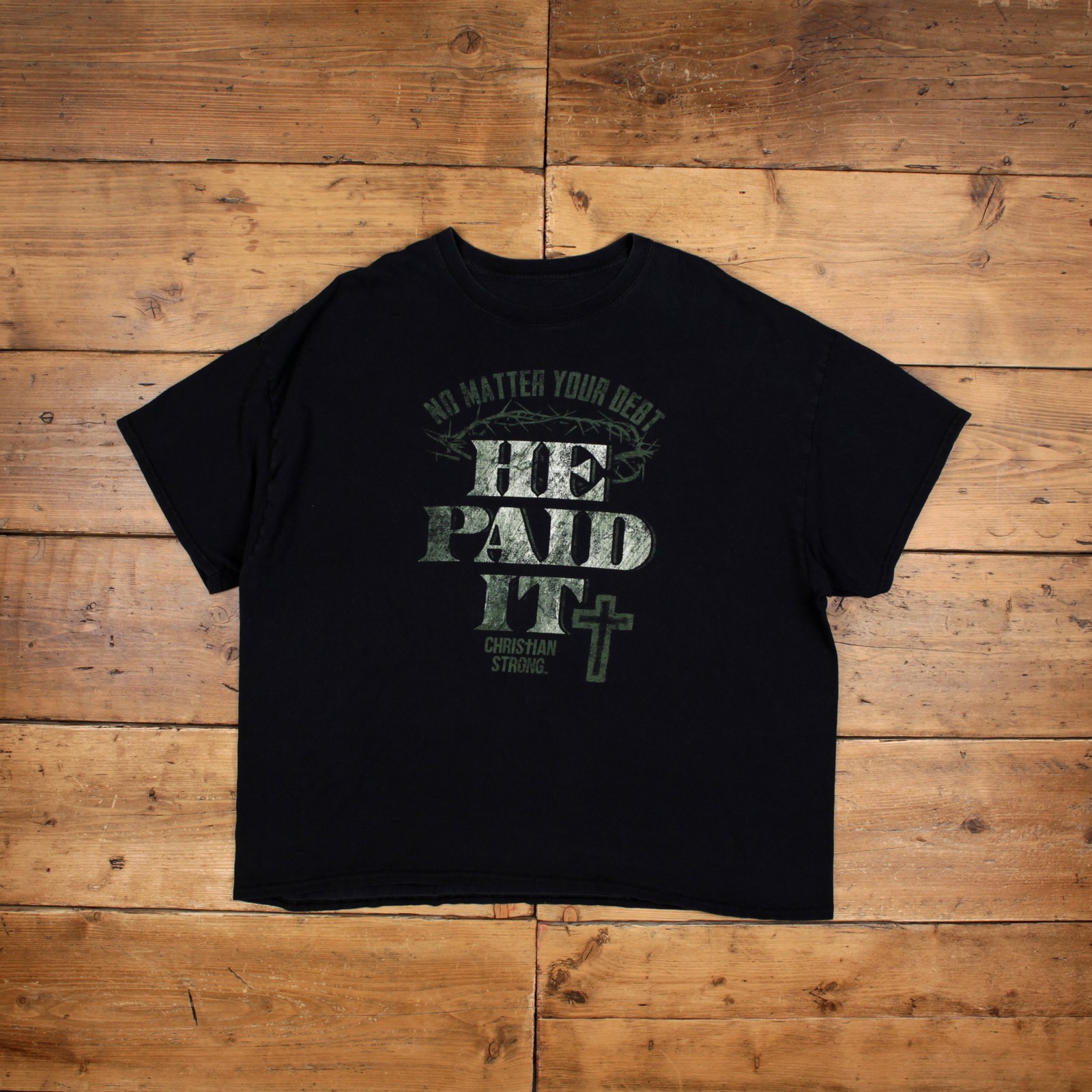 Vintage Christian Strong T-Shirt 3XL Mens Black Graphic HE PAID IT Jesus 00s