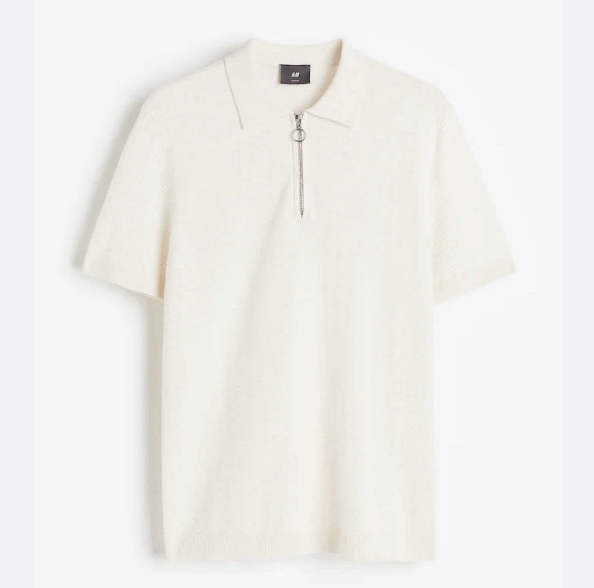LG H&M Polo 1/2 Zip Collar SSLv Rib Knit Cuff/Hem Creamy white Summer Preppy EUC