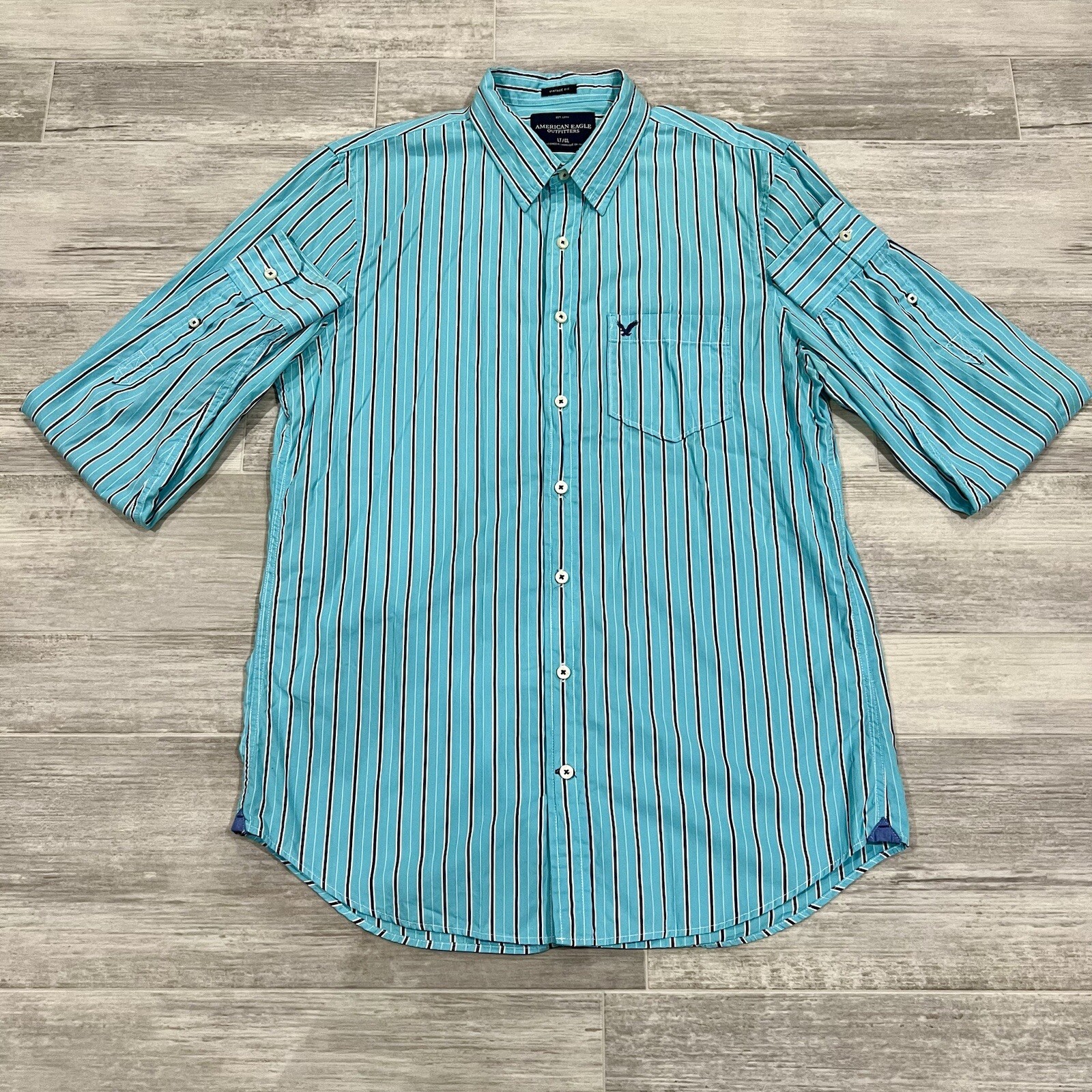 AMERICAN EAGLE Men’s Size Large Tall Striped Shirt Vintage Fit. See Description