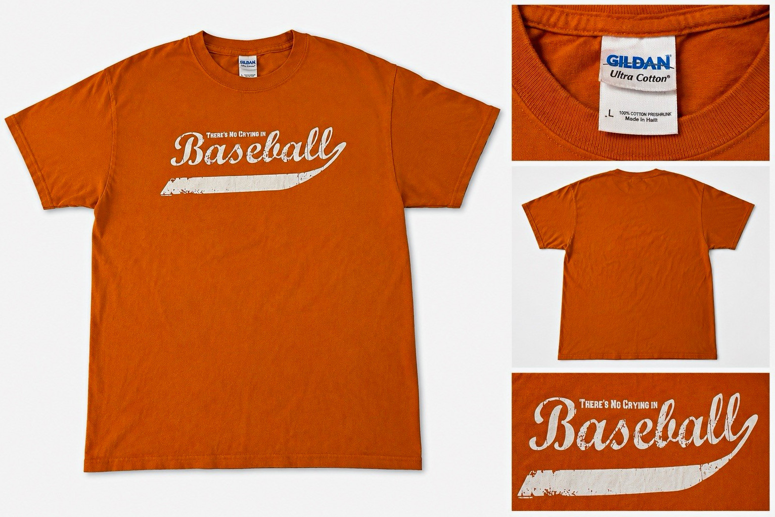 Gildan Ultra Cotton Youth L Orange Cotton Crew Neck Baseball Graphic T-Shirt