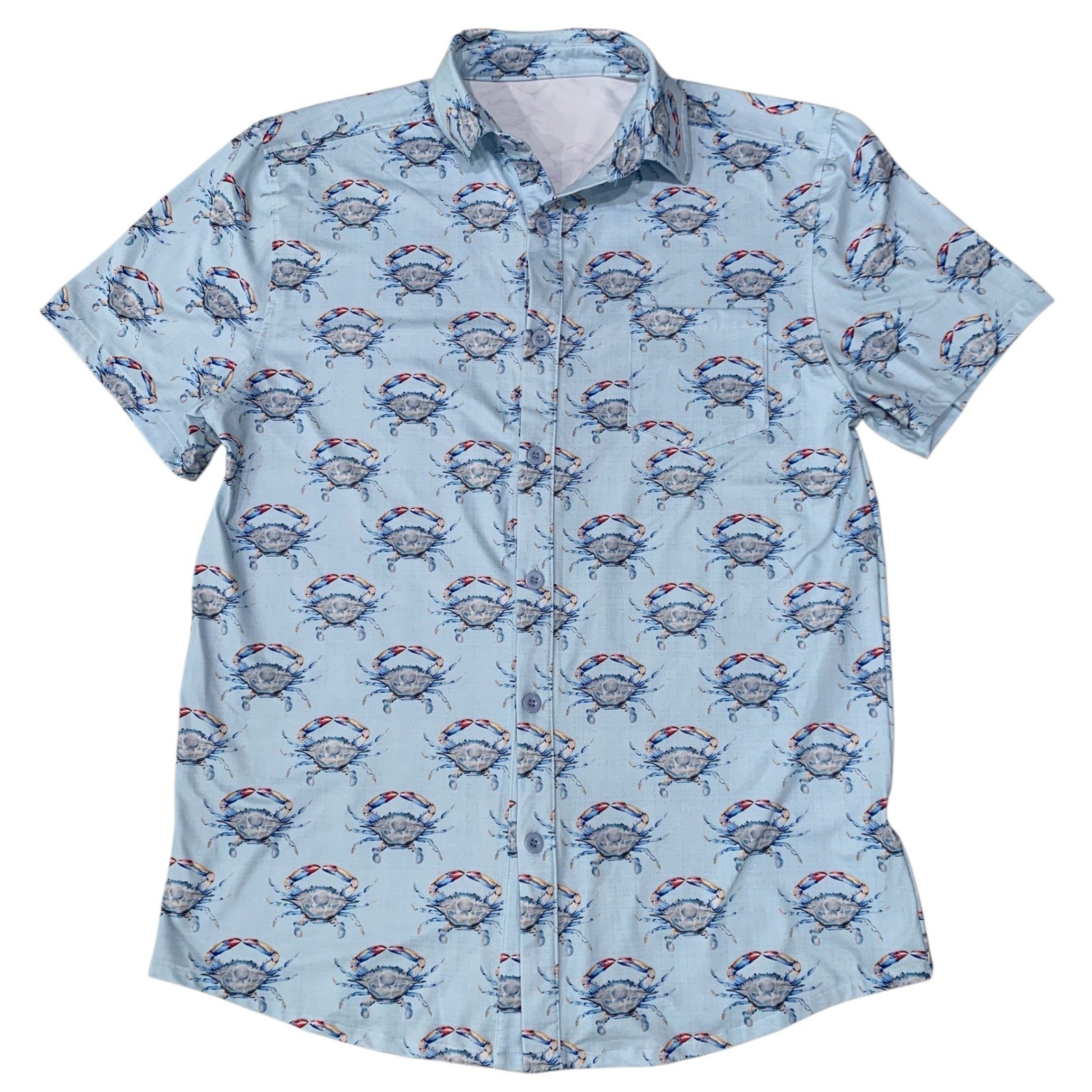 Jolie-Beau Blue Crab Print Shirt Mens Medium Coastal Nautical Beach Button Up