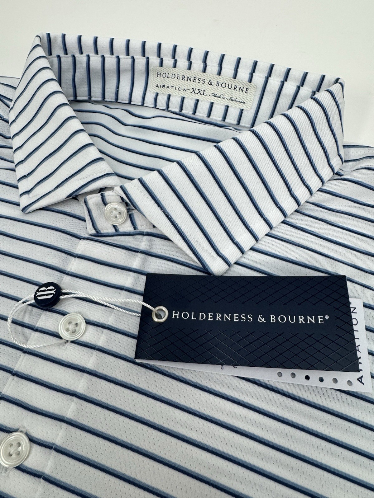 NWT Holderness & Bourne Airation “The Springer” Polo Shirt White Stripe XXL $118