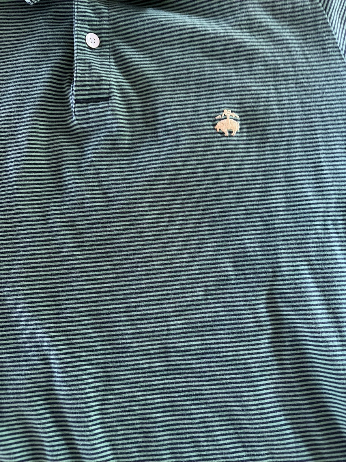 Brooks Brothers Short Sleeve Polo Shirt Mens XL Green Navy/Black Stripe Cotton