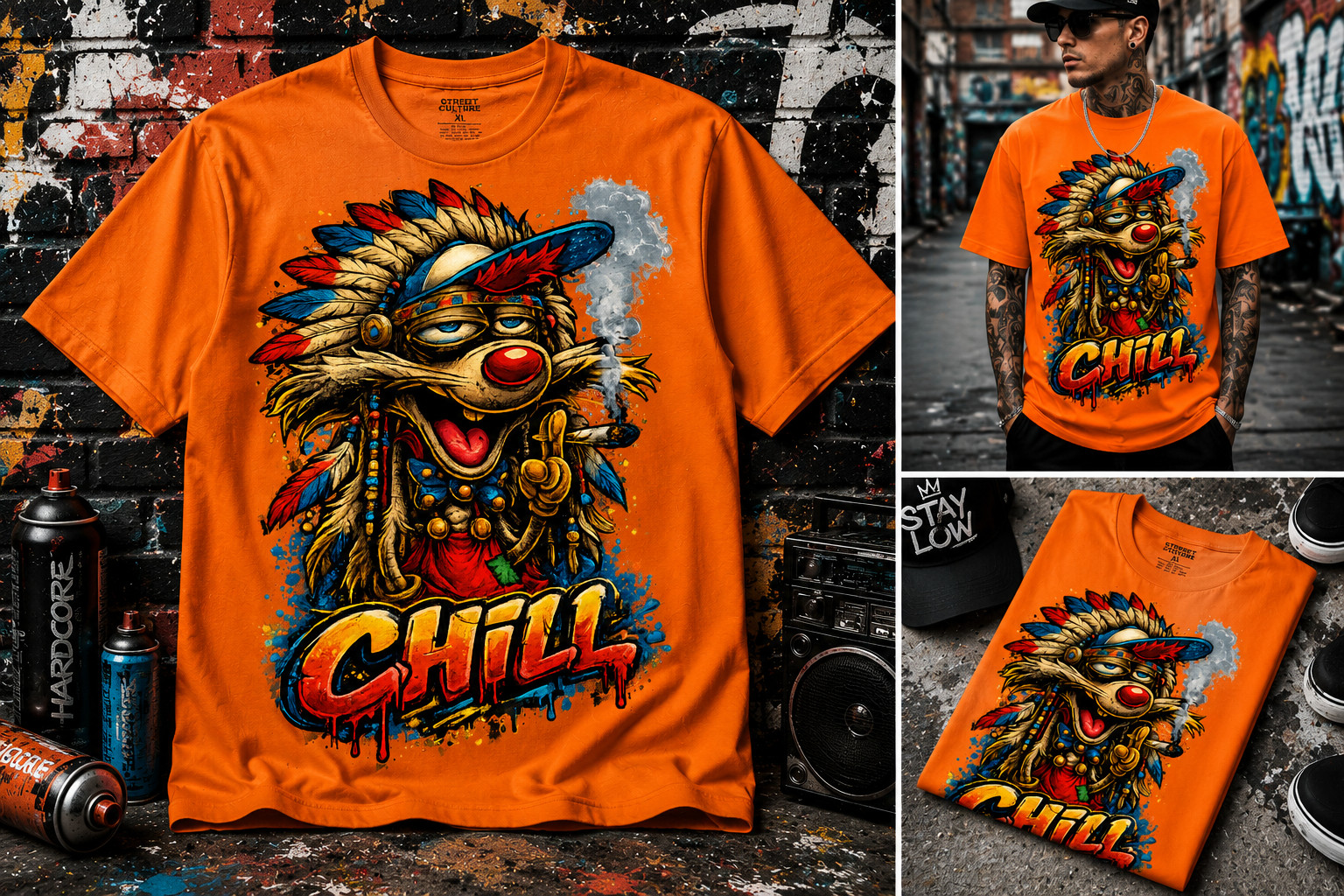 Streetwear Chieftan Cool Smooker RAT Tee Shirt Big & Tall Graphic Pro Club Shaka