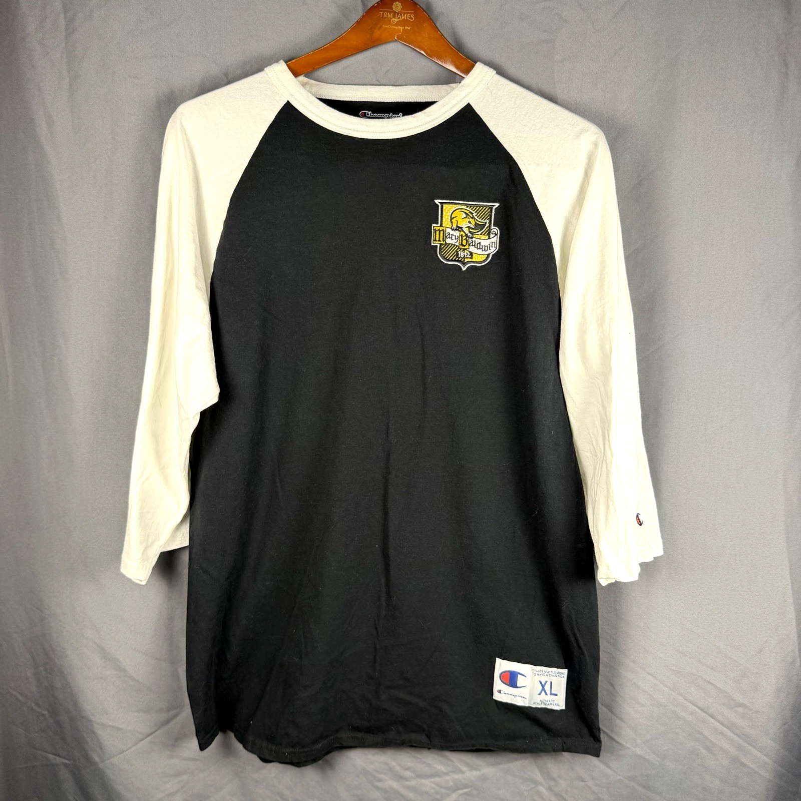 Champion Mary Baldwin Raglan T Shirt Mens XL College Sports Black White