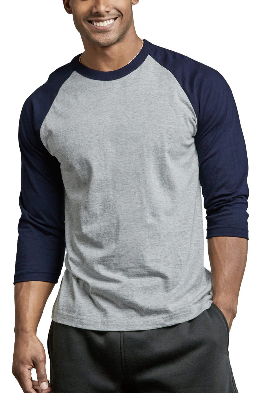 Men’s Baseball T-Shirt Jersey Tee 3/4 Sleeve Premium Cotton Raglan Two Tone