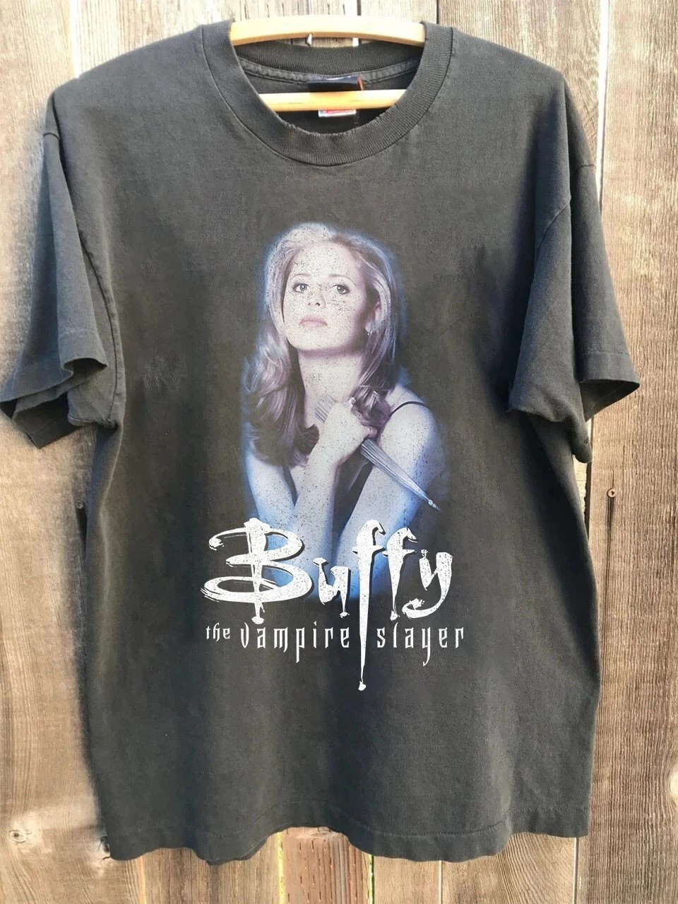 Retro Buffy The Vampire Slayer T-Shirt gift tee Horror Movie 90s Charcoal Unisex