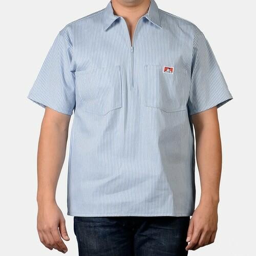 Ben Davis Men’s Short Sleeve Color Stripe Cotton Blend Pockets 1/2 Zip Shirt