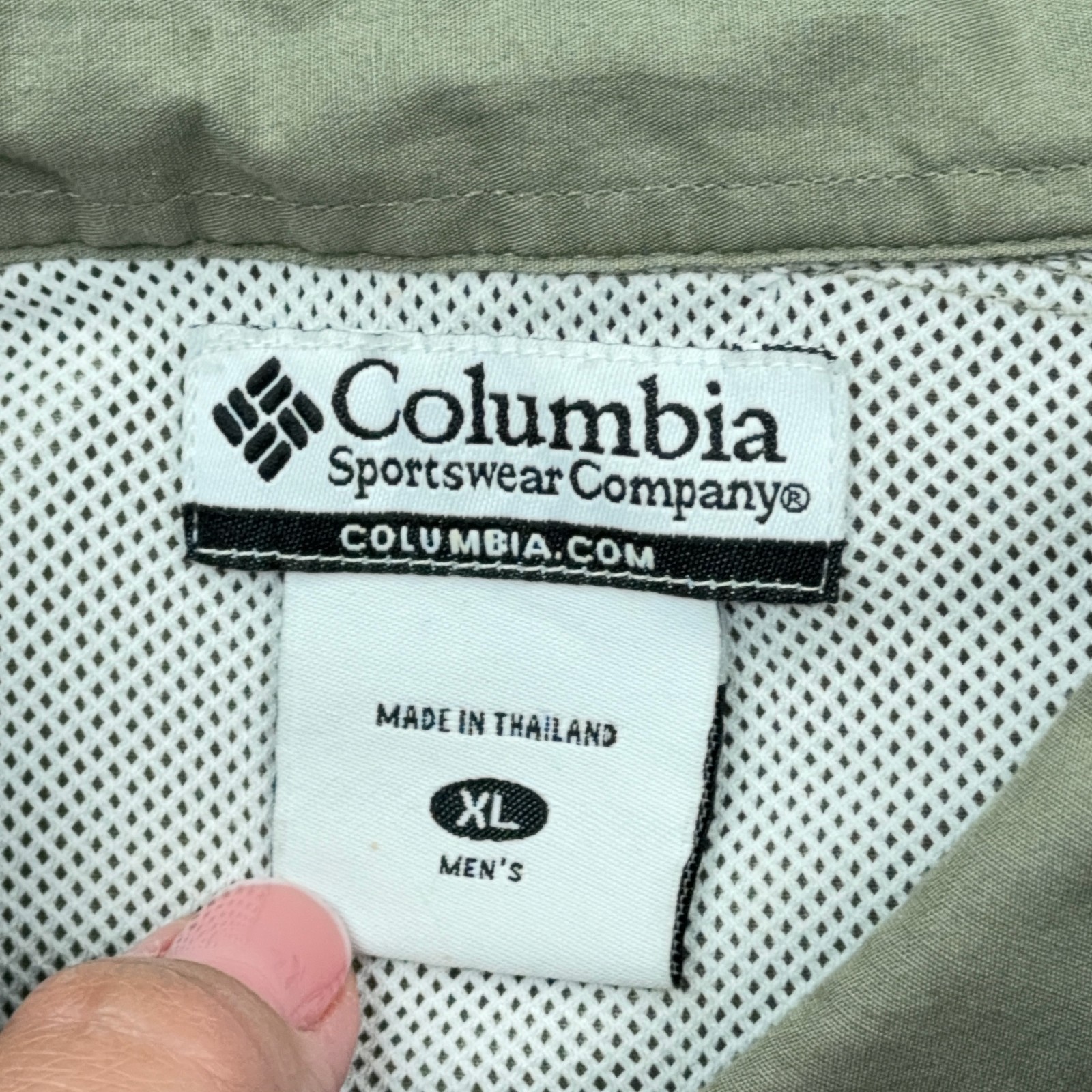 Columbia PFG Shirt Men XL Olive Green Button Up Fishing Vented Camp 100% Cotton