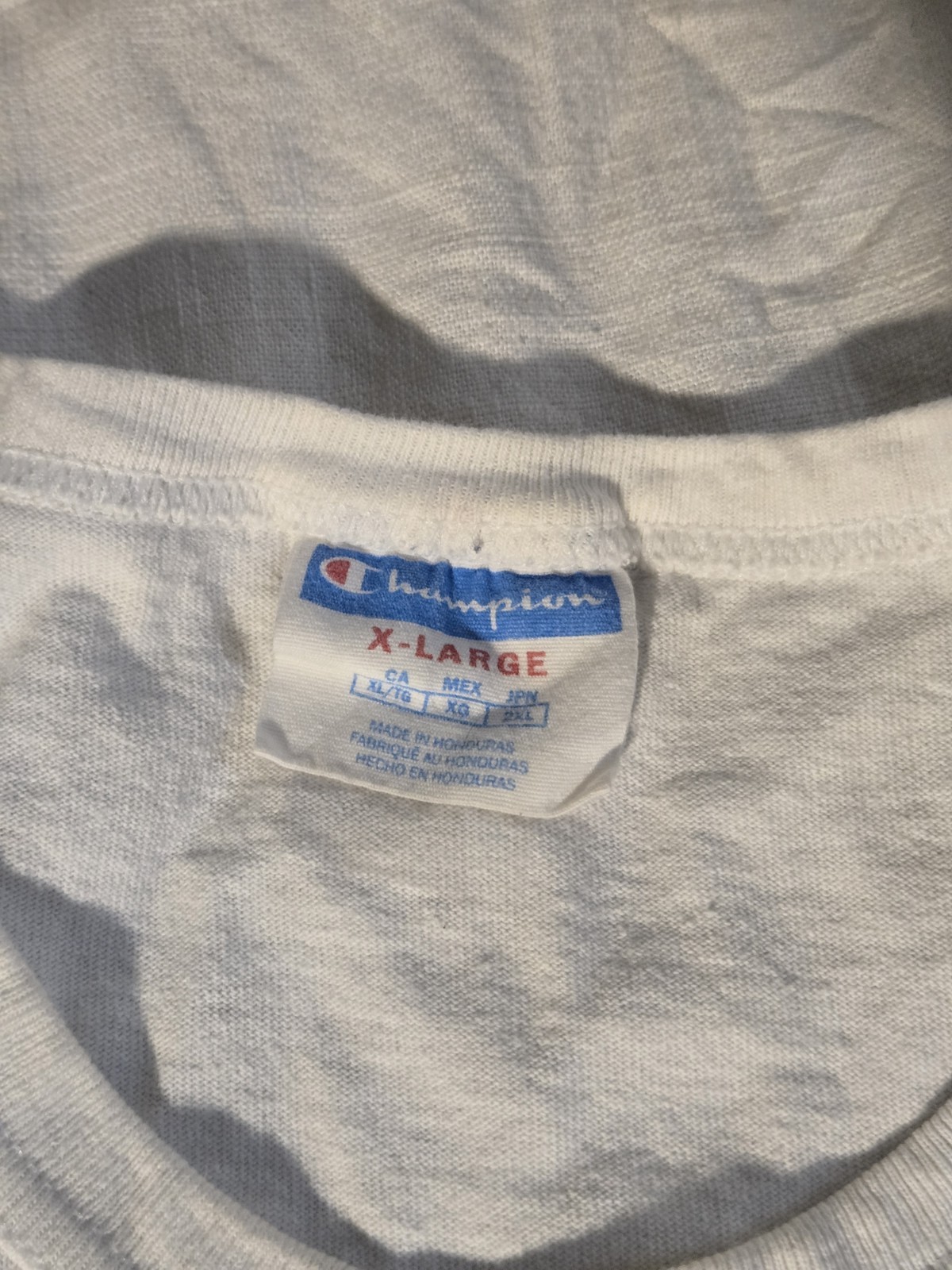 Champion Men’s White Logo Crew Neck Short Sleeve Knit Cotton T-Shirt XL
