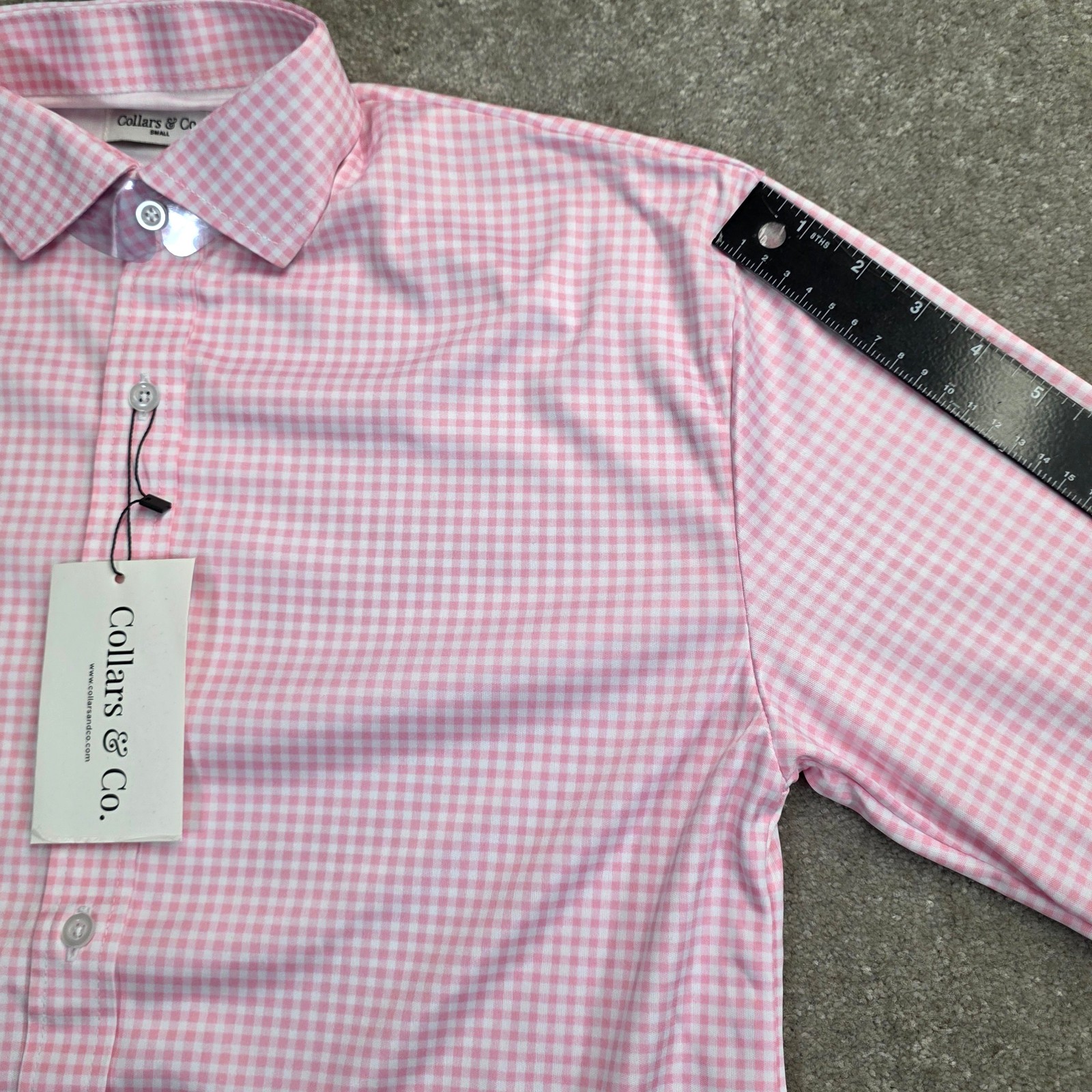 Collars and Co Men Dress Collar Stretch Long Sleeve Polo Shirt Sz S Pink Gingham