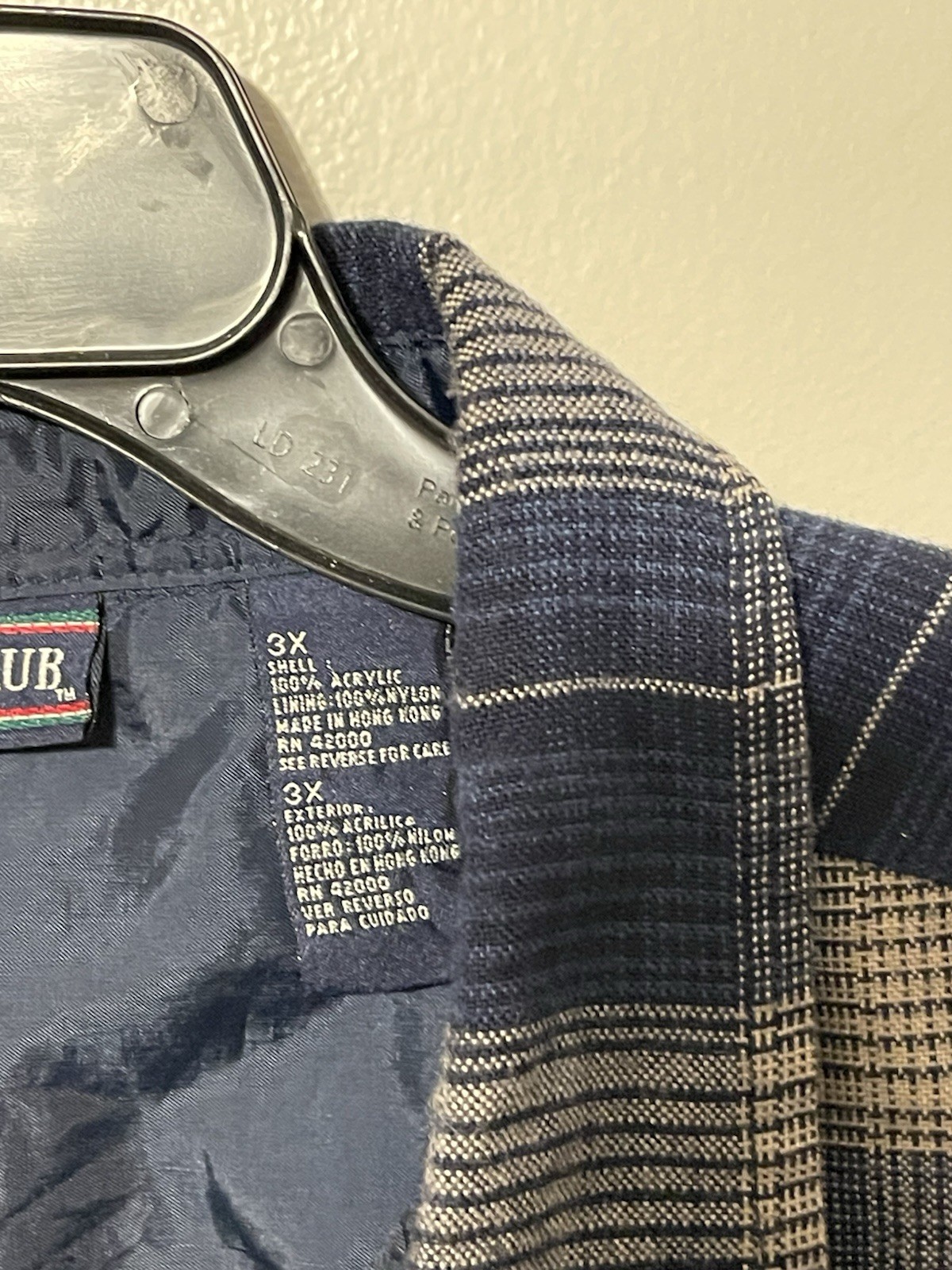 Private Club Button Up Long Sleeve 3XL tall Plaid Blue Vintage Soft Feel