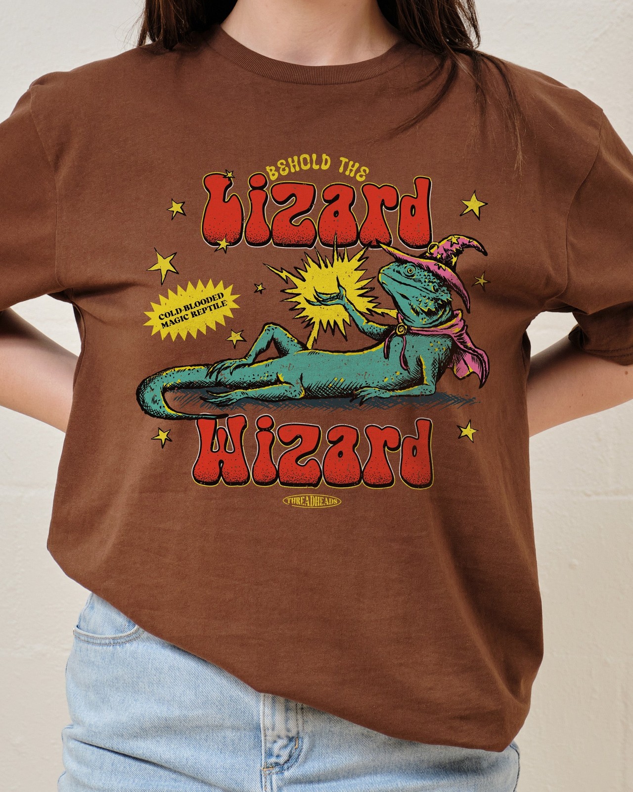 Lizard Wizard Dark Chocolate Graphic T-Shirt Retro style Heavy Cotton NH25673