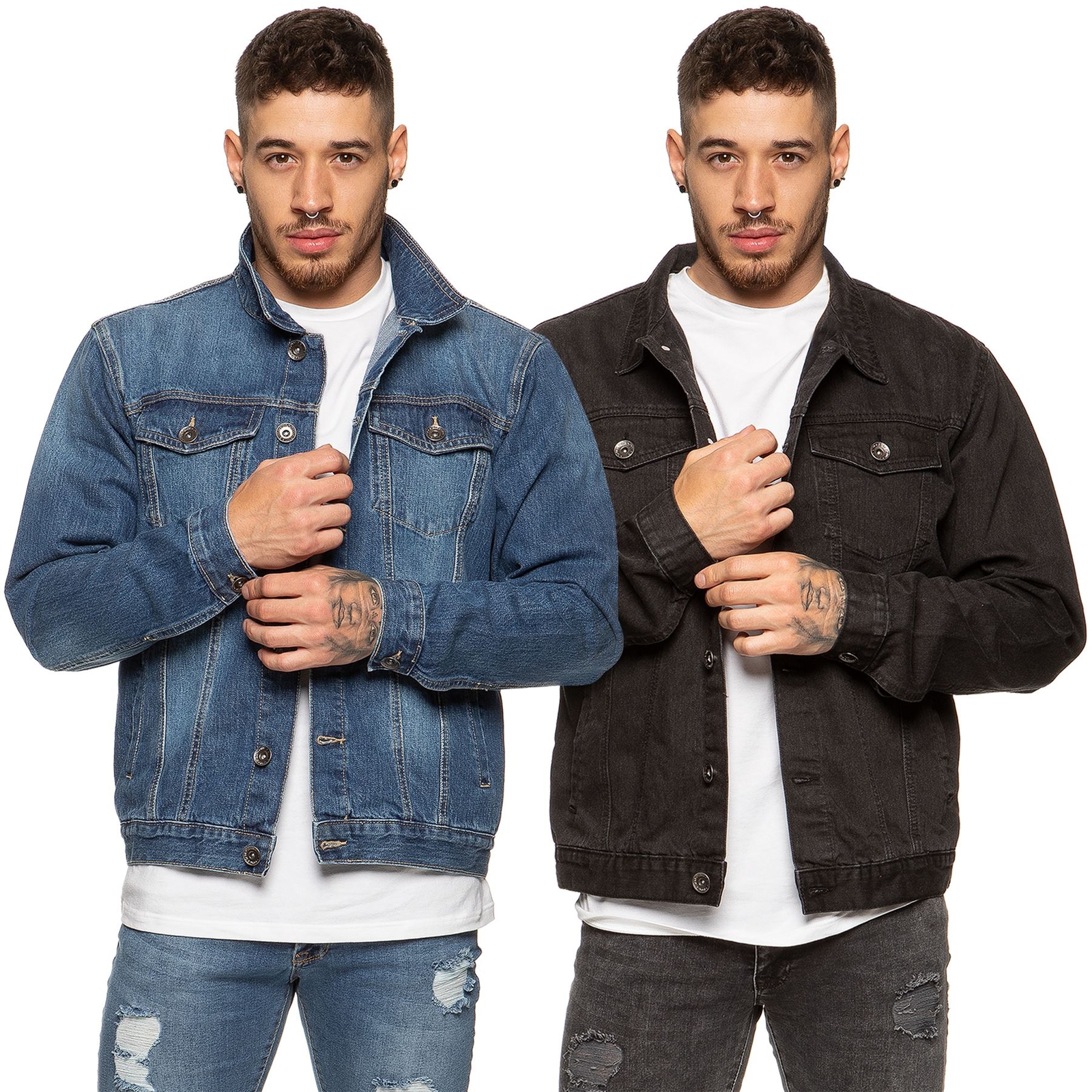 Enzo Denim Jacket Mens Vintage Long Sleeve Classic Designer Trucker Style Coat