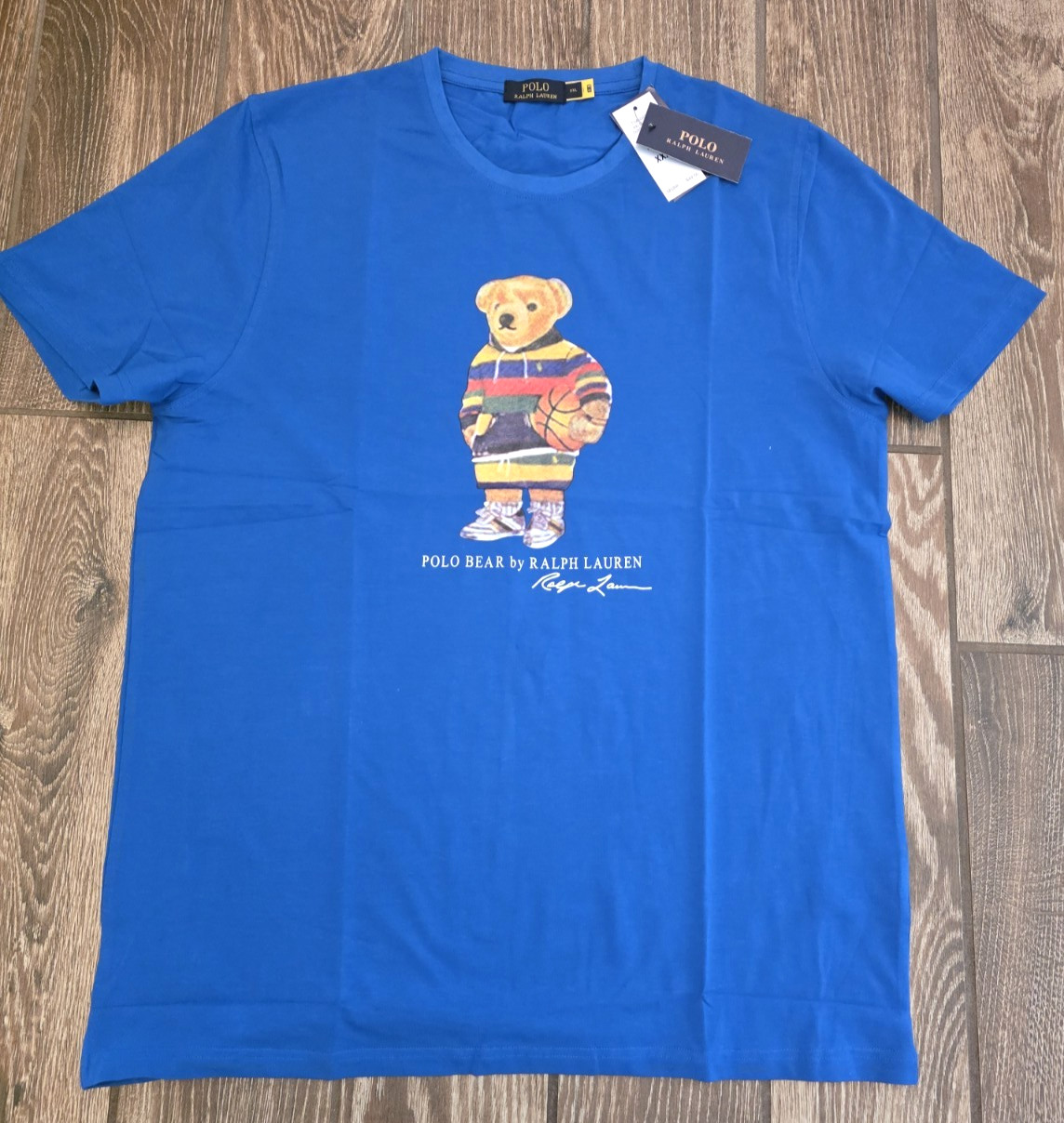 Polo Ralph Lauren Basketball Bear Custom Slim Fit Shirt XL Blue Tag Error NWT!