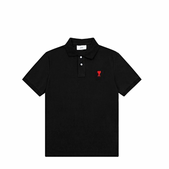 AMI de Coeur Men’s Black Cotton Knit Polo M Short Sleeve Heart Logo
