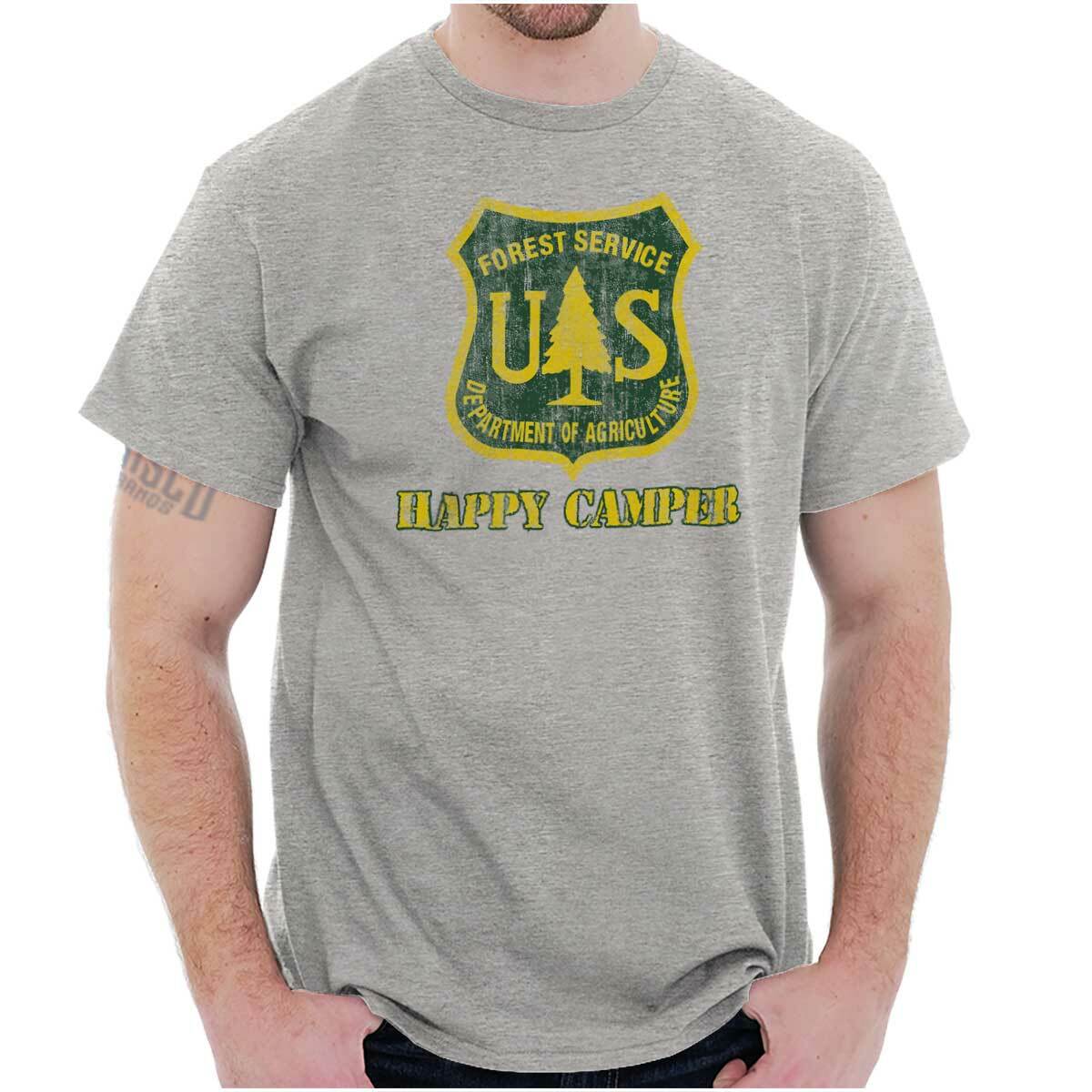United States US Forest Service Happy Camper Womens or Mens Crewneck T Shirt Tee