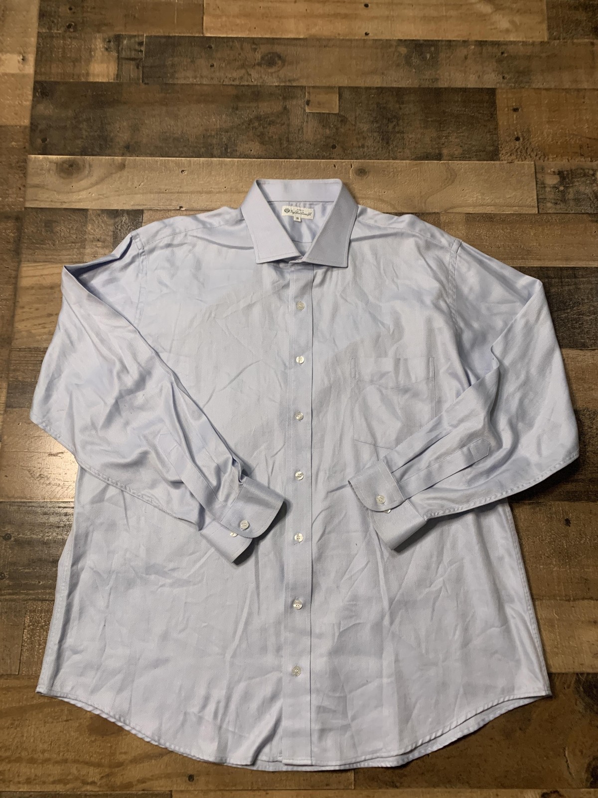 Loro Piana Fabric Dress Shirt Mens 18 Light Blue Stripe Long Sleeve Pocket