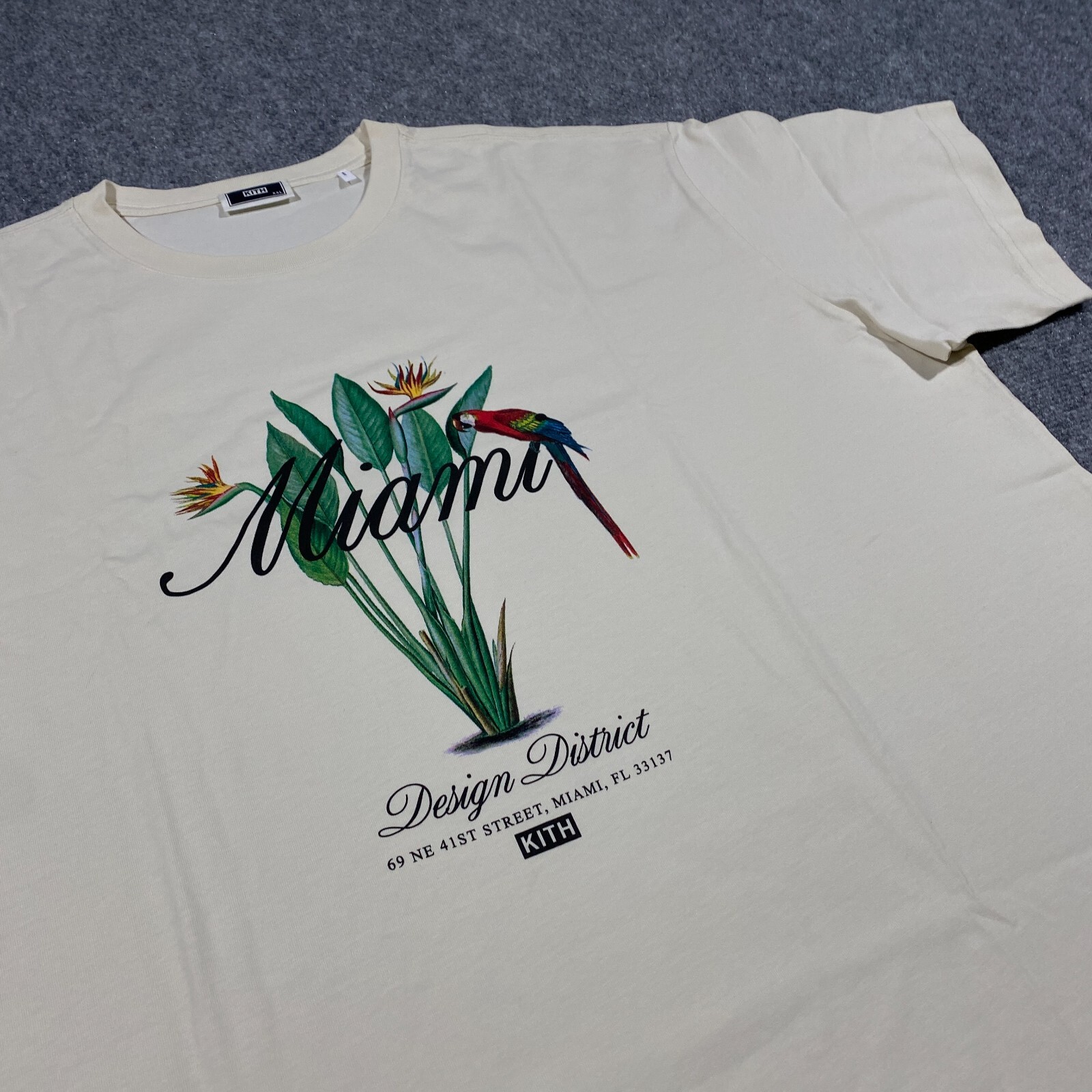 Kith Miami Design District Exclusive Macaw Tee Shirt Adult XXL Sandrift Beige