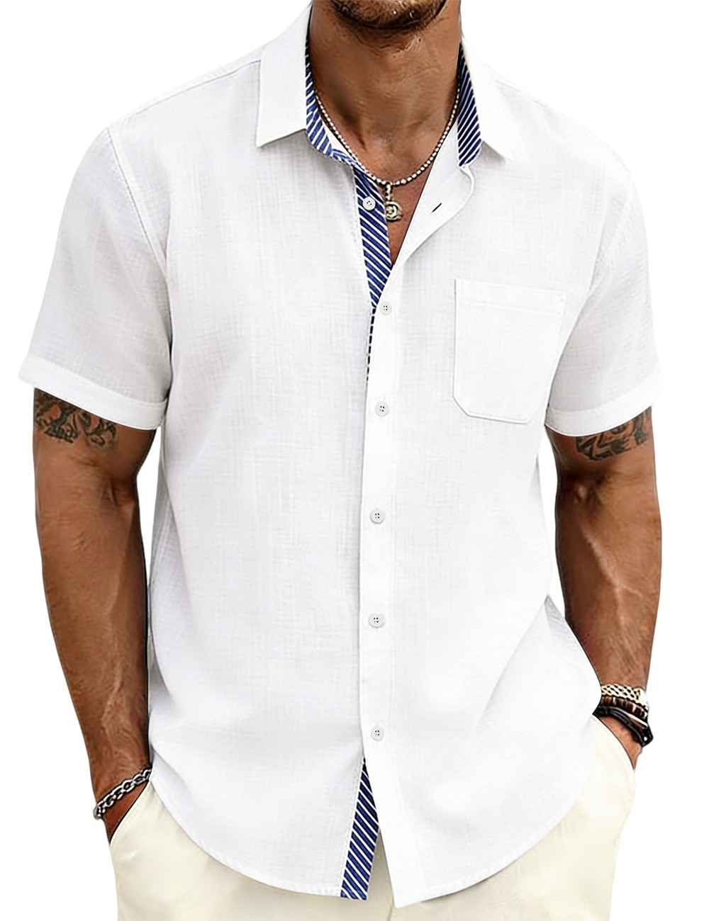 New Summer Collar Striped Short Sleeve Tee