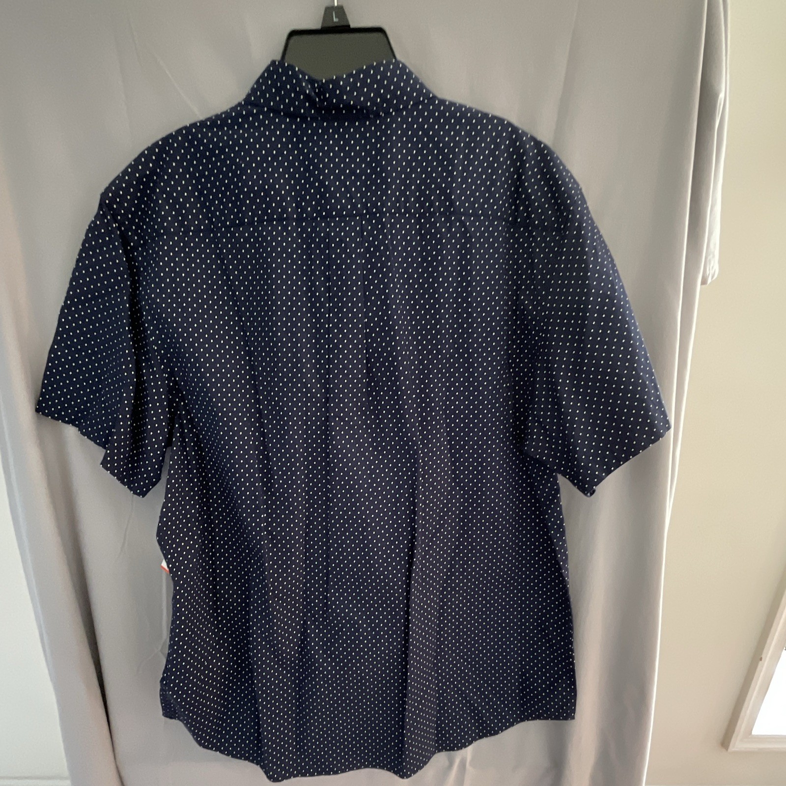 Old Navy Men’s L Regular Polka Dot Blue/White Short Slv Button-Down Stretch #66