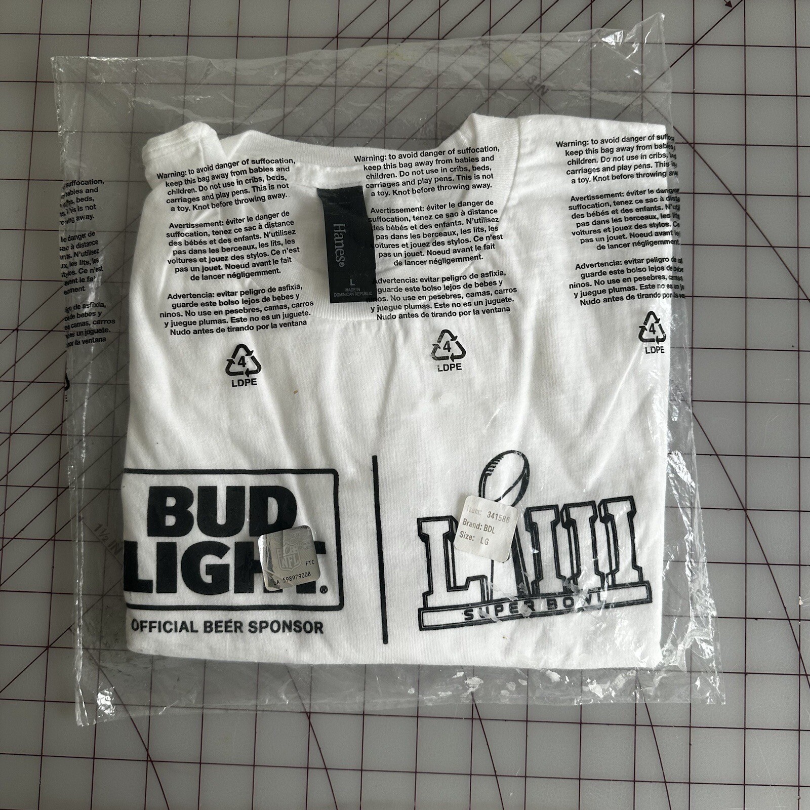 Super Bowl LII Bud Light Shirt Sz Large Dead stock NOS NFL Budweiser Light NWT @