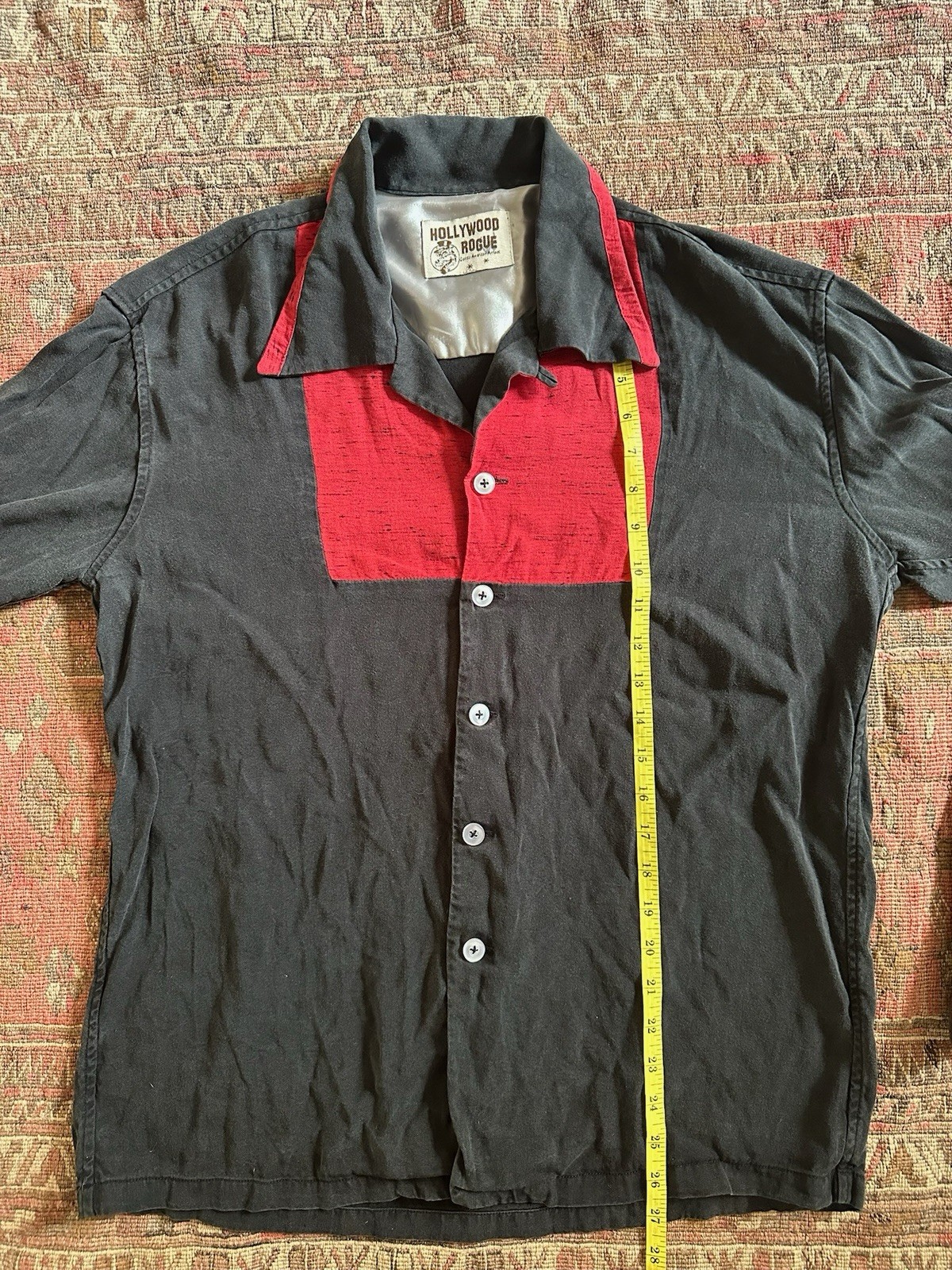 1950’s Style Hollywood Rogue Loop Collar Shirt Black Red Button Up Men’s M