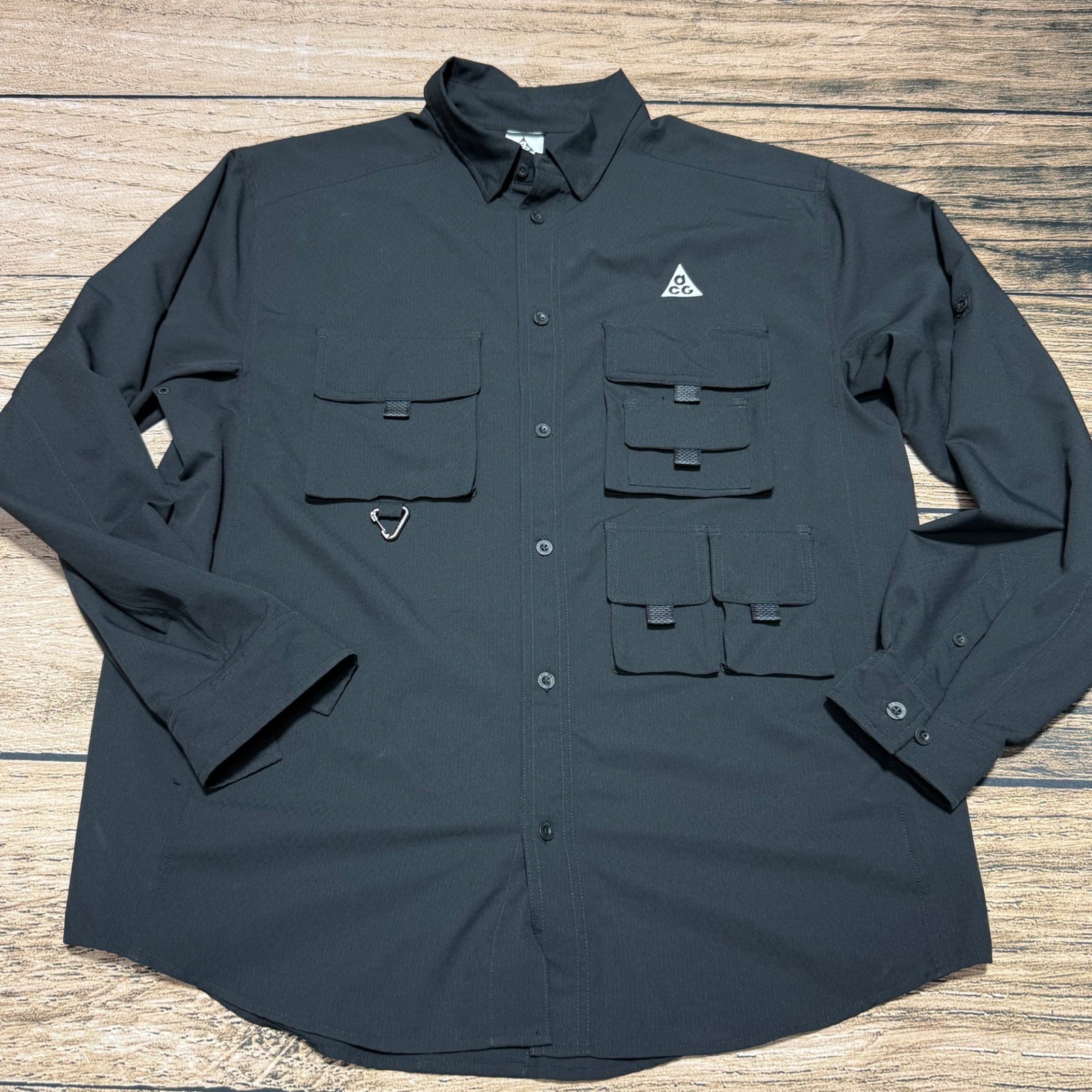 Nike ACG Devastation Trail Button Up Shirt Mens Large Black Utility DN3936-010