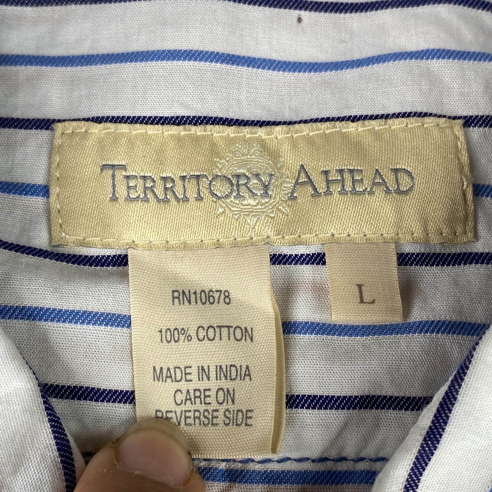 Territory Ahead Shirt Mens Large White Striped Button Up Pocket Long Sleeve