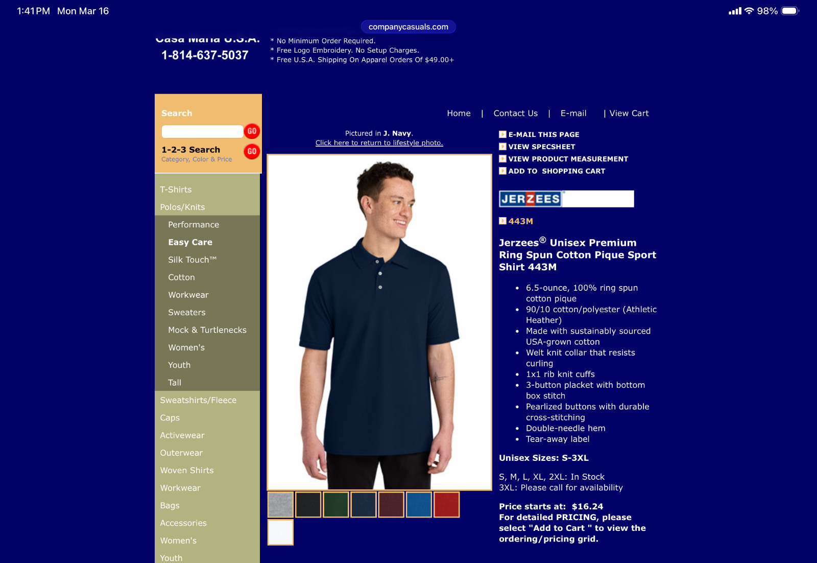 8 High Quality Custom Your Logo Embroidered Polo Shirts. Free Logo Setup. 2-234