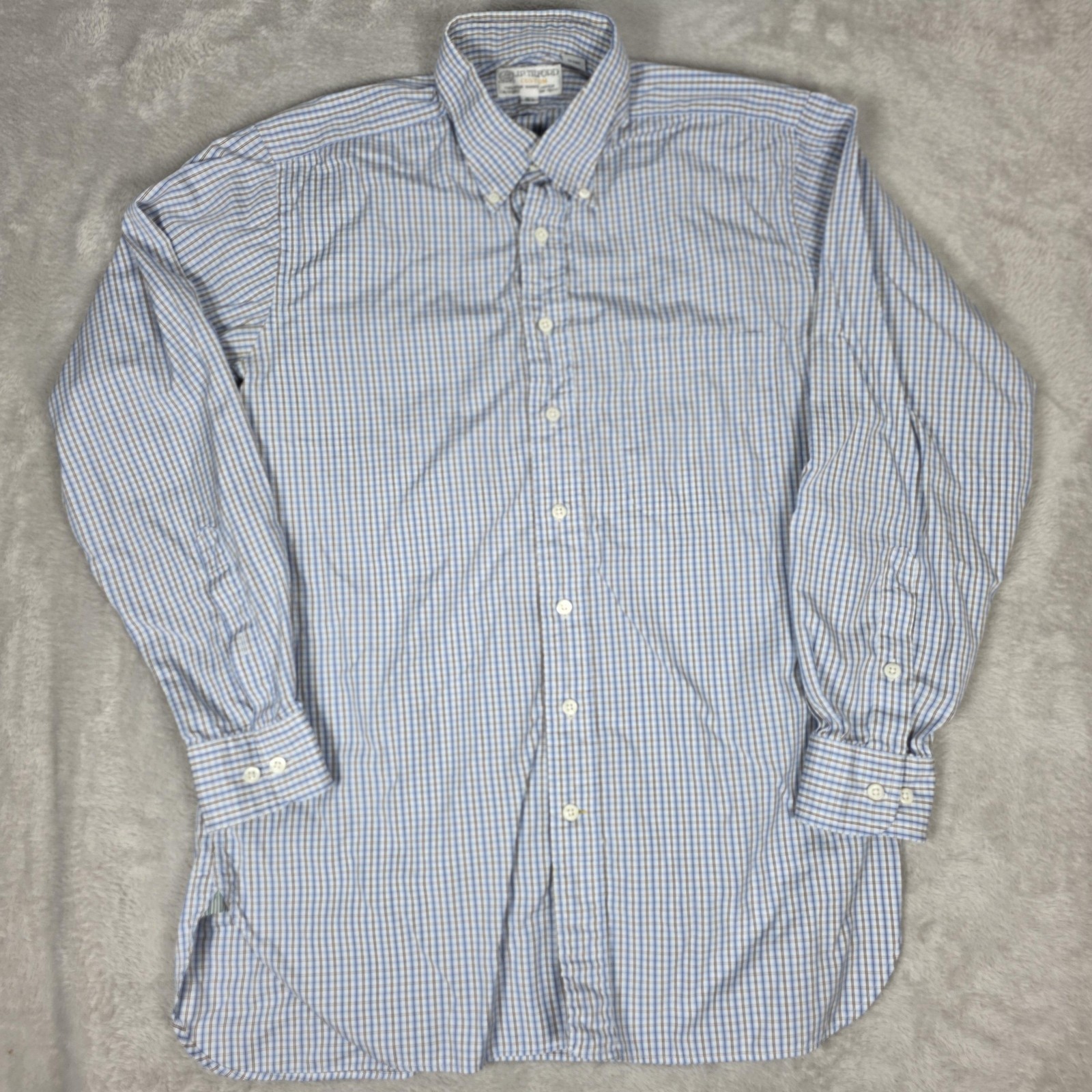 J.P. Tilford Shirt Mens 15.5 34 Blue White Plaid Button Down Canada Cotton Dress