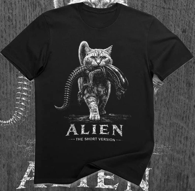 Alien The Short Version Cat Shirt – Sci-Fi Horror Parody Graphic Tee