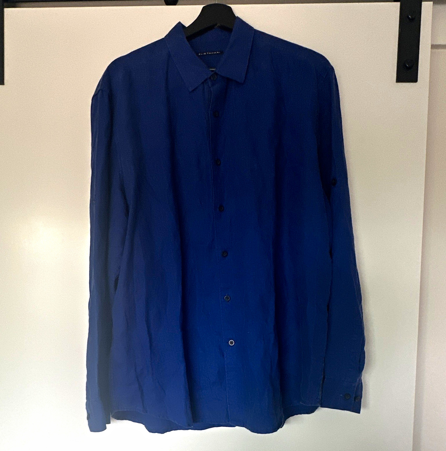 Elie Tahari Men’s 100% Linen Blue Dress Shirt L Classic Fit Lightweight