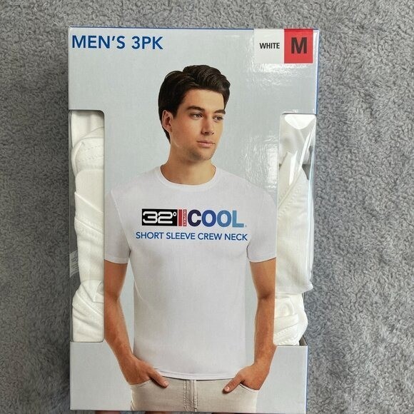 NEW 32 Degrees Cool Men’s Size M 3-Pack White Crew Neck T-Shirts